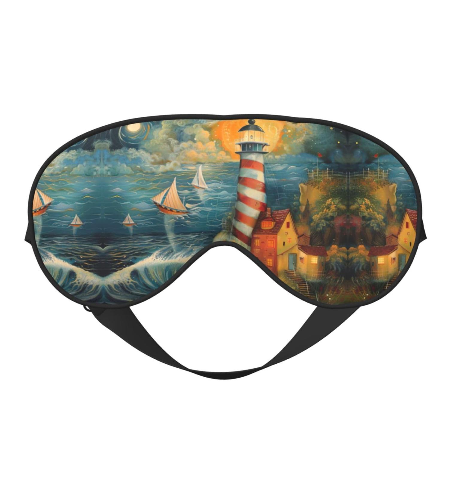 SSIMOO Seaside Lighthouse Soft Sleep Eye Mask | Breathable Eye Patch for Women | Perfect for Travel & Relaxation - Black - Buy Online on SooperMarket.com