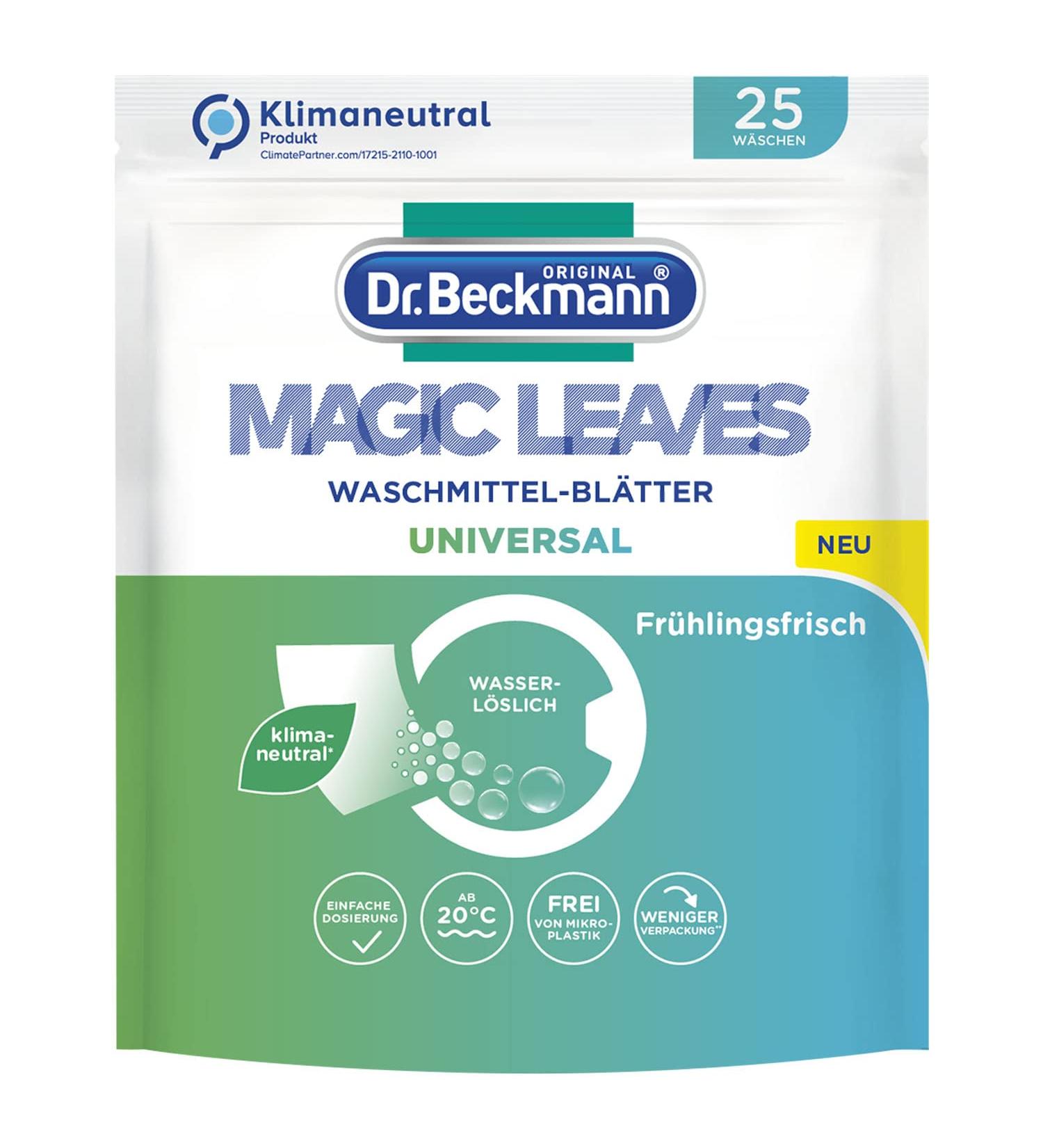 Dr. Beckmann Magic Leaves Universal Detergent Sheets Pre-Dosed and Water-Soluble Wash Sheets Space-Saving and Easy to Use