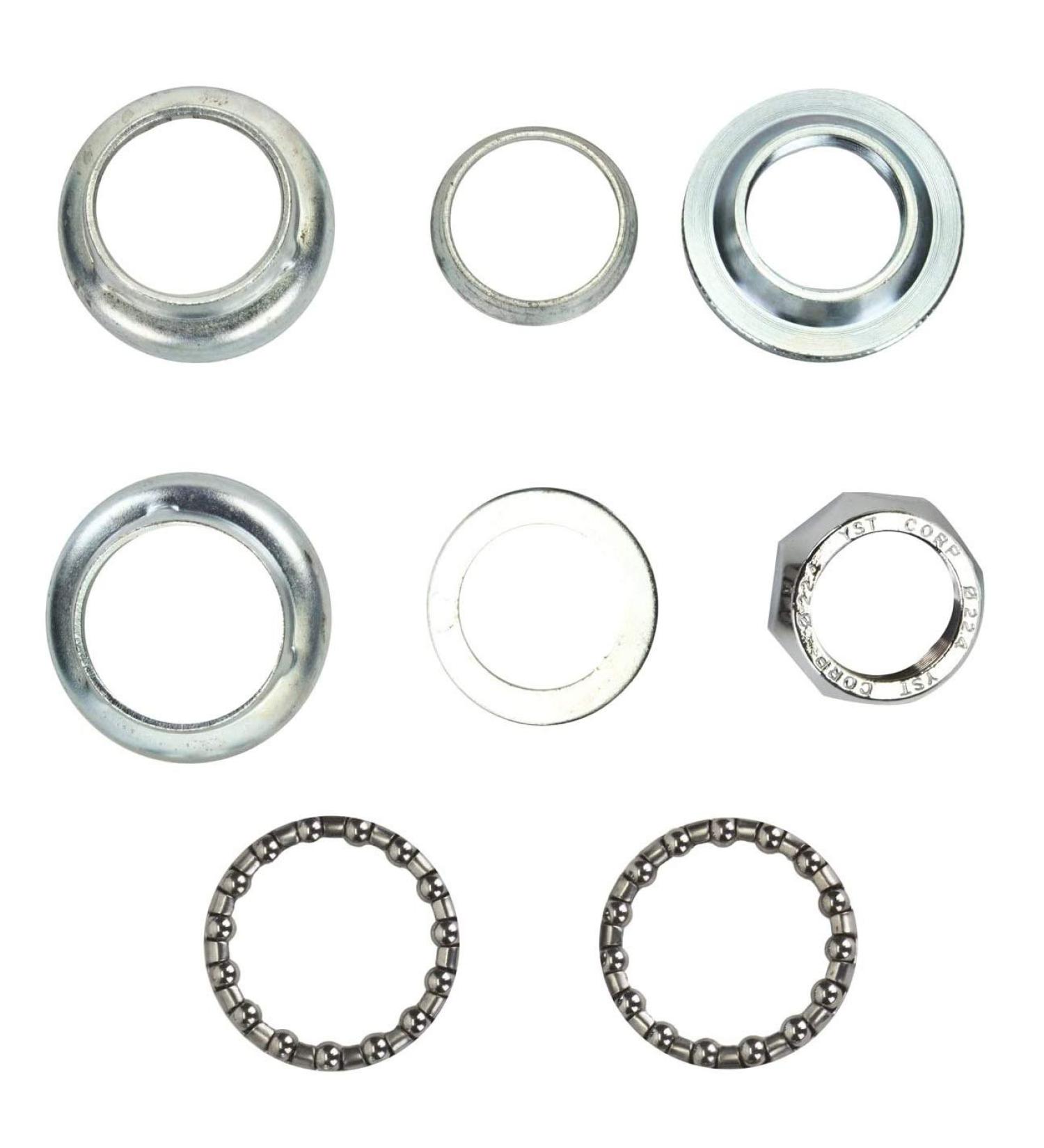 Free-fly 8 PCS Set 1" Threaded Bicycle Headset Combo, Bicycle Front Fork Bowl Set Silver