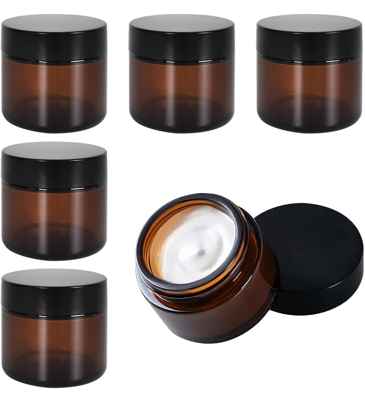 Thapncow 6 Pieces Empty Brown Glass Jars 30ml/50ml/60ml Empty Refillable Ointment Containers for Women Girls Cosmetics Creams Lotions Essential Oil Powder - Buy Online on SooperMarket.com