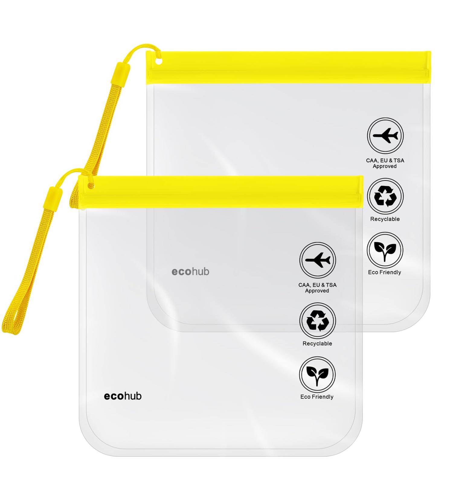 ECOHUB Airport Security Liquids Bags EVA Airport Liquid Bag 20 x 20cm Airline Approved Clear Travel Toiletry Bag for Women Men Zip Lock Bags with Strap for Travel (2 pcs Yellow) Yellow With Carrying Handle - Buy Online on SooperMarket.com