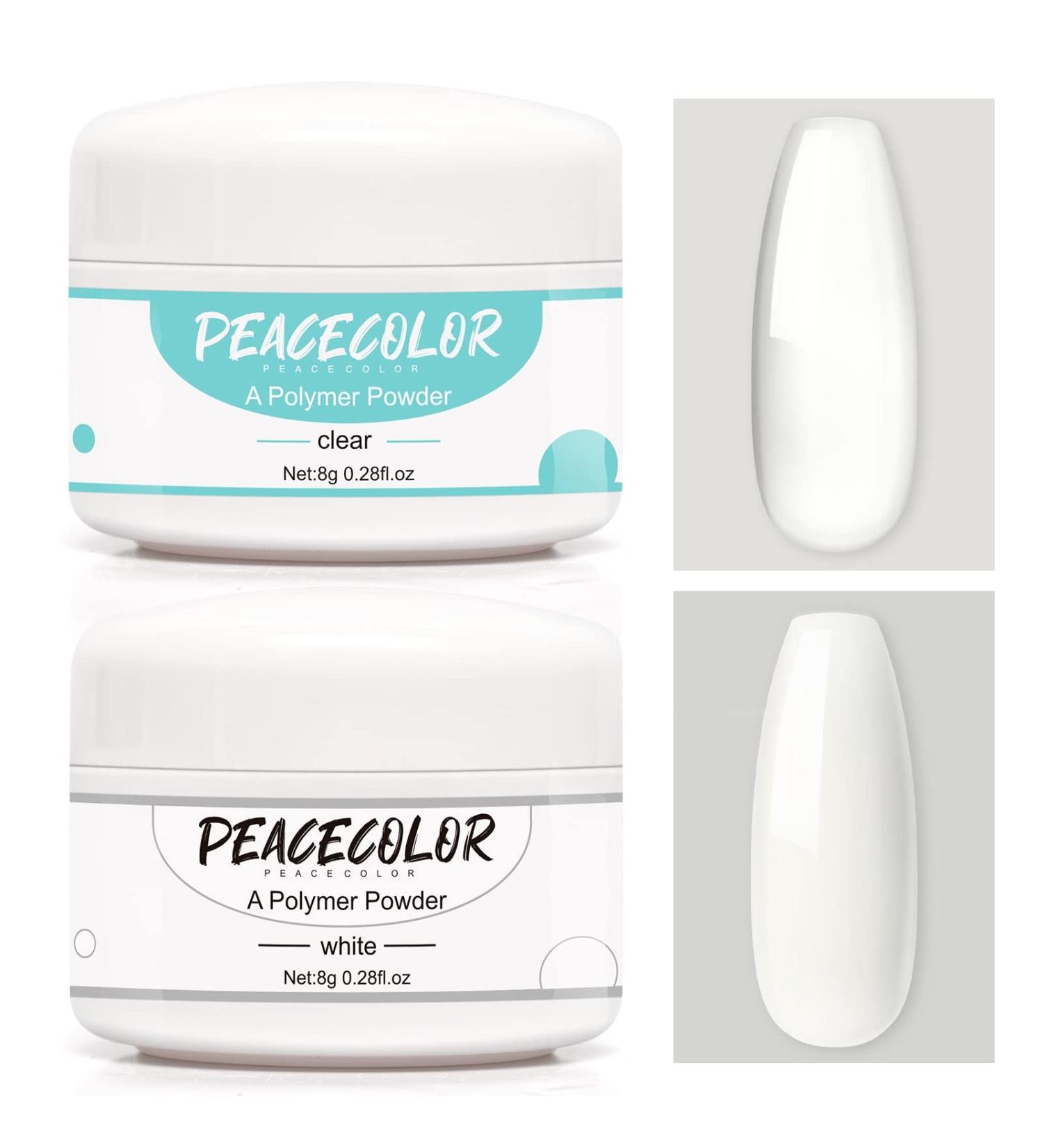 PEACECOLOR Acrylic Nail Kit 8G 2PC Clear White Acrylic Powder Set Professional Acrylic Nail Powder for Nail Acrylic Extension Nail Carving Long-Lasting No Nail Lamp Needed for Home DIY color 167 - Buy Online on SooperMarket.com