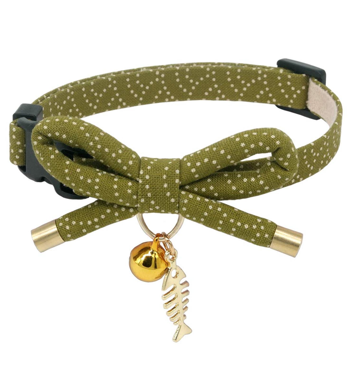 PetSoKoo Cute Bowtie Cat Collar with Bell | Japanese Style Bowknot & Fish Charm | Safety Breakaway | Soft & Lightweight | for Male & Female Cats & Kittens (Tea Green) - Buy Online on SooperMarket.com