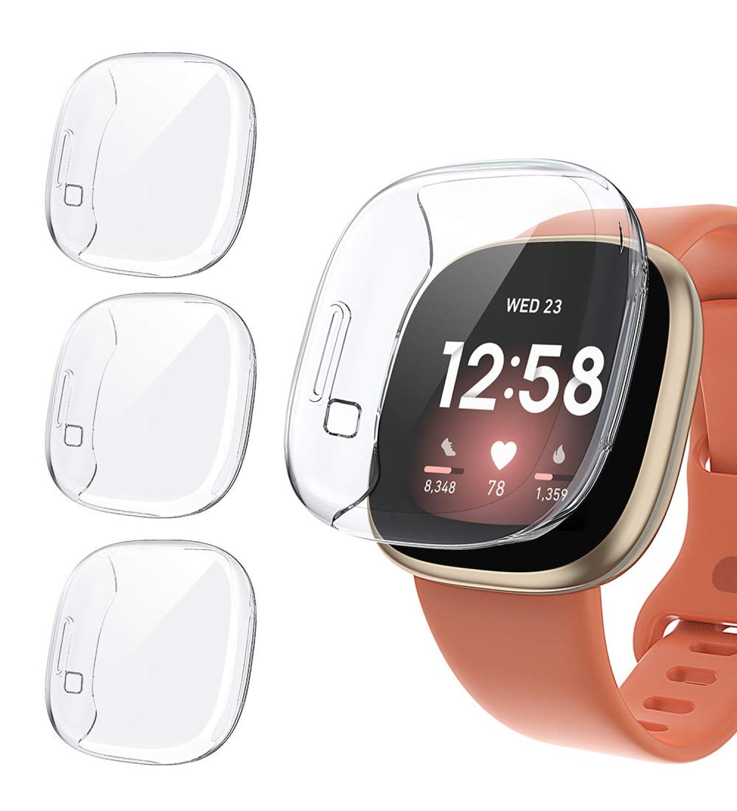 [3 Pack] Tensea Compatible with Fitbit Versa 3 / Sense Screen Protector Case  Soft TPU Bumper Full Around Fit bit Versa3 Sense Cover Protective Accessories (Clear/Clear/Clear  3) Clear/Clear/Clear 3 - Buy Online on SooperMarket.com