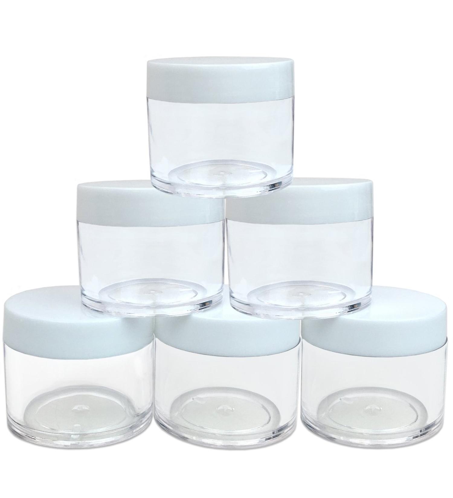 Beauticom 6 Piece 1 oz. Clear Acrylic Jars with Flat Lids for Creams Lotions Makeup & Samples - Ideal for Cosmetics & Herbs - Buy Online on SooperMarket.com