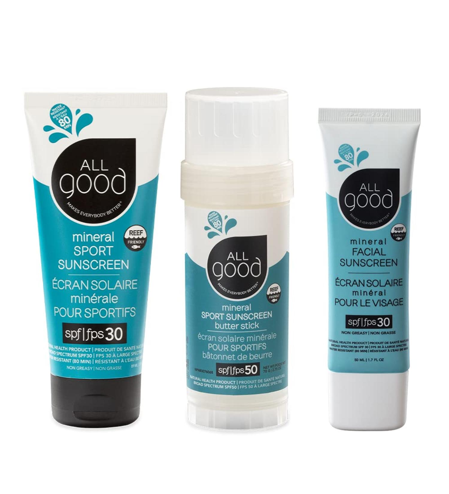 Mineral Sunscreen Bundle: SPF 50 Butter Stick, SPF 30 Lotion & Facial Sunscreen - Broad Spectrum UVA/UVB Protection - Water Resistant - Buy Online on SooperMarket.com