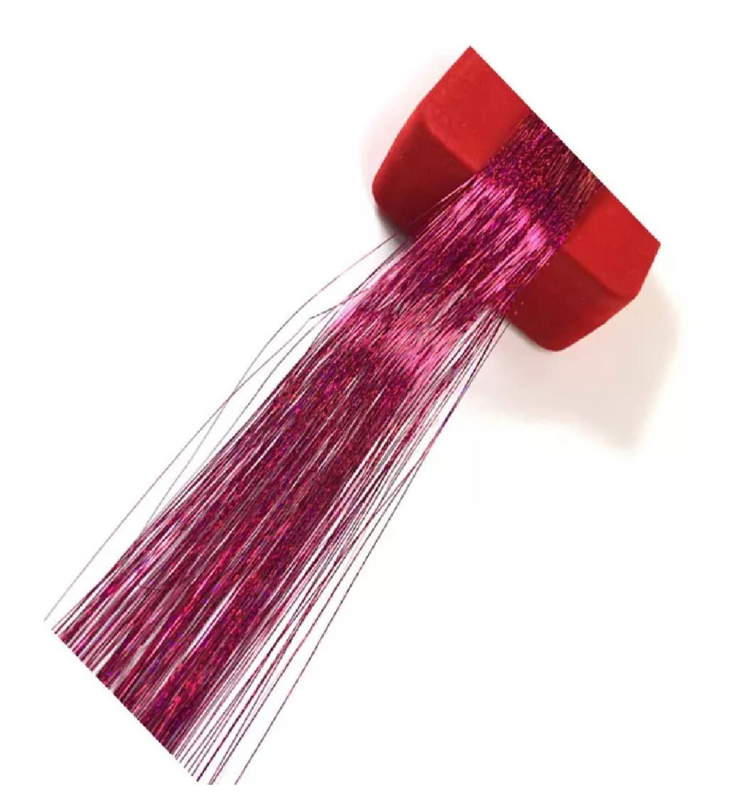 Sparkly 3D Hair Tinsel Glitter Synthetic Heat Resistant Extensions (Hot pink)