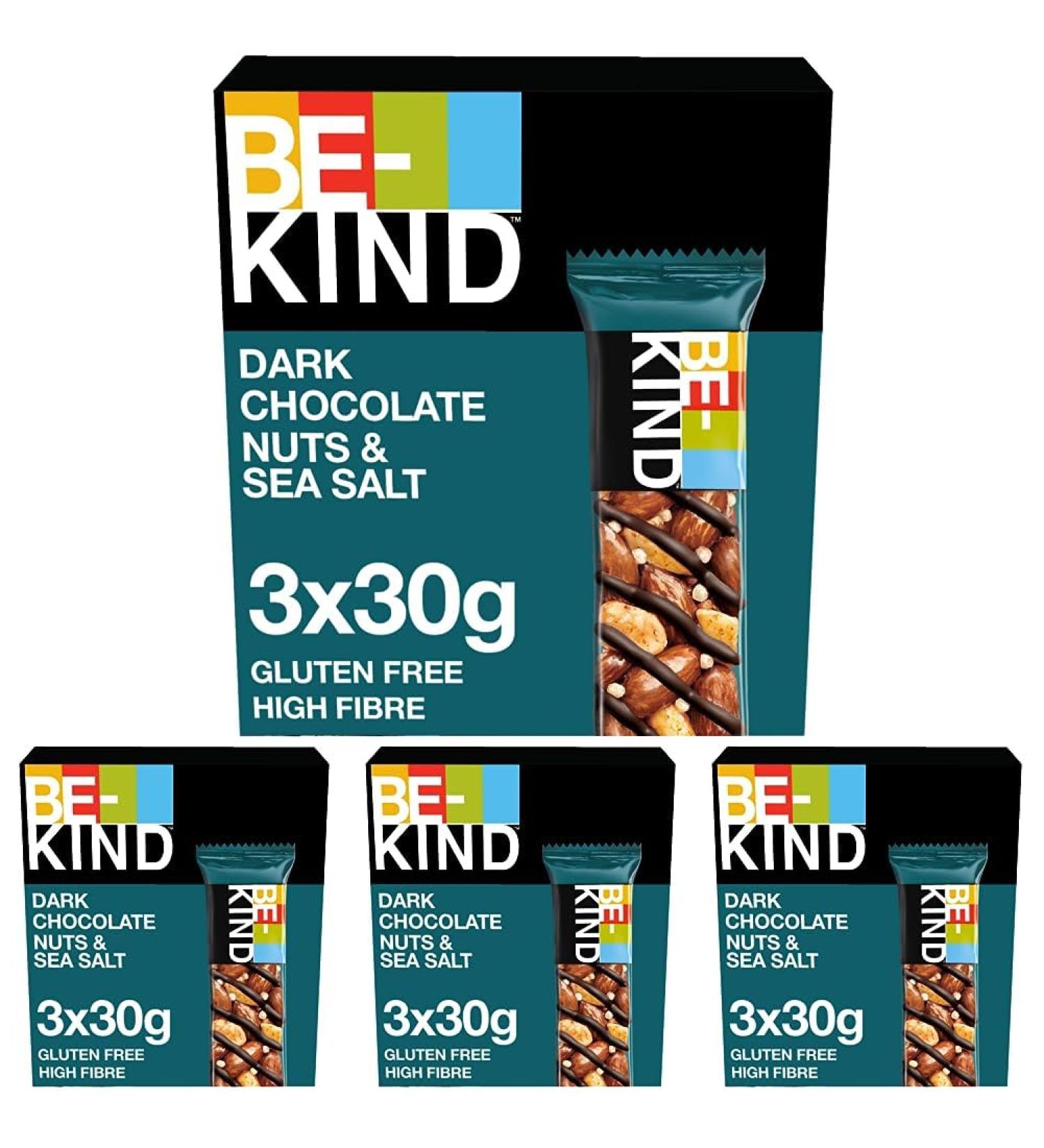 Buy Bekind Chocolate Cereal Bars | Gluten Free Healthy Snack | Dark Chocolate Nuts & Sea Salt | 3x30g (Pack of 4) | 90g Dark Chocolate (12 Pack) - International Shipping Available - Buy Online on SooperMarket.com