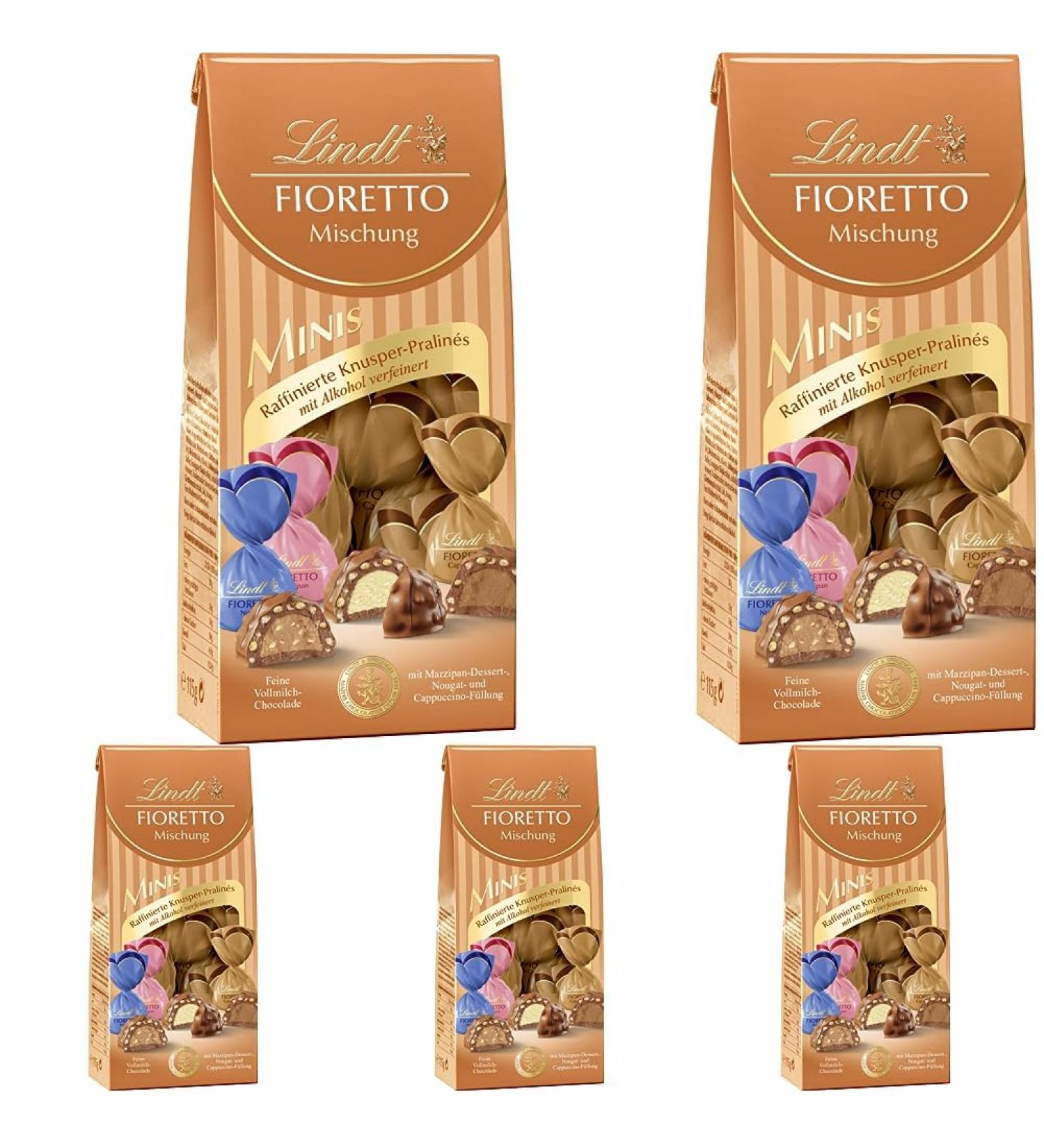 Lindt Fioretto Minis Chocolate Gift - 115g Assortment of Marzipan Cappuccino & Nougat Pralines | Ideal International Gift Pack (5) - Buy Online on SooperMarket.com