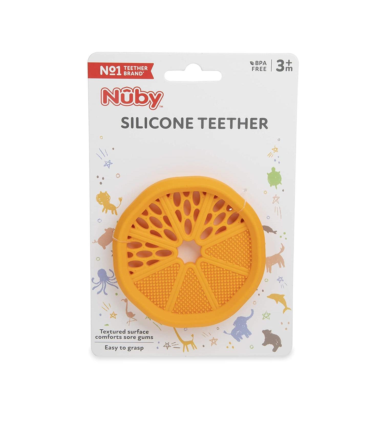 Nuby 100% Soft Silicone Teether with Massaging Bristles (Orange)