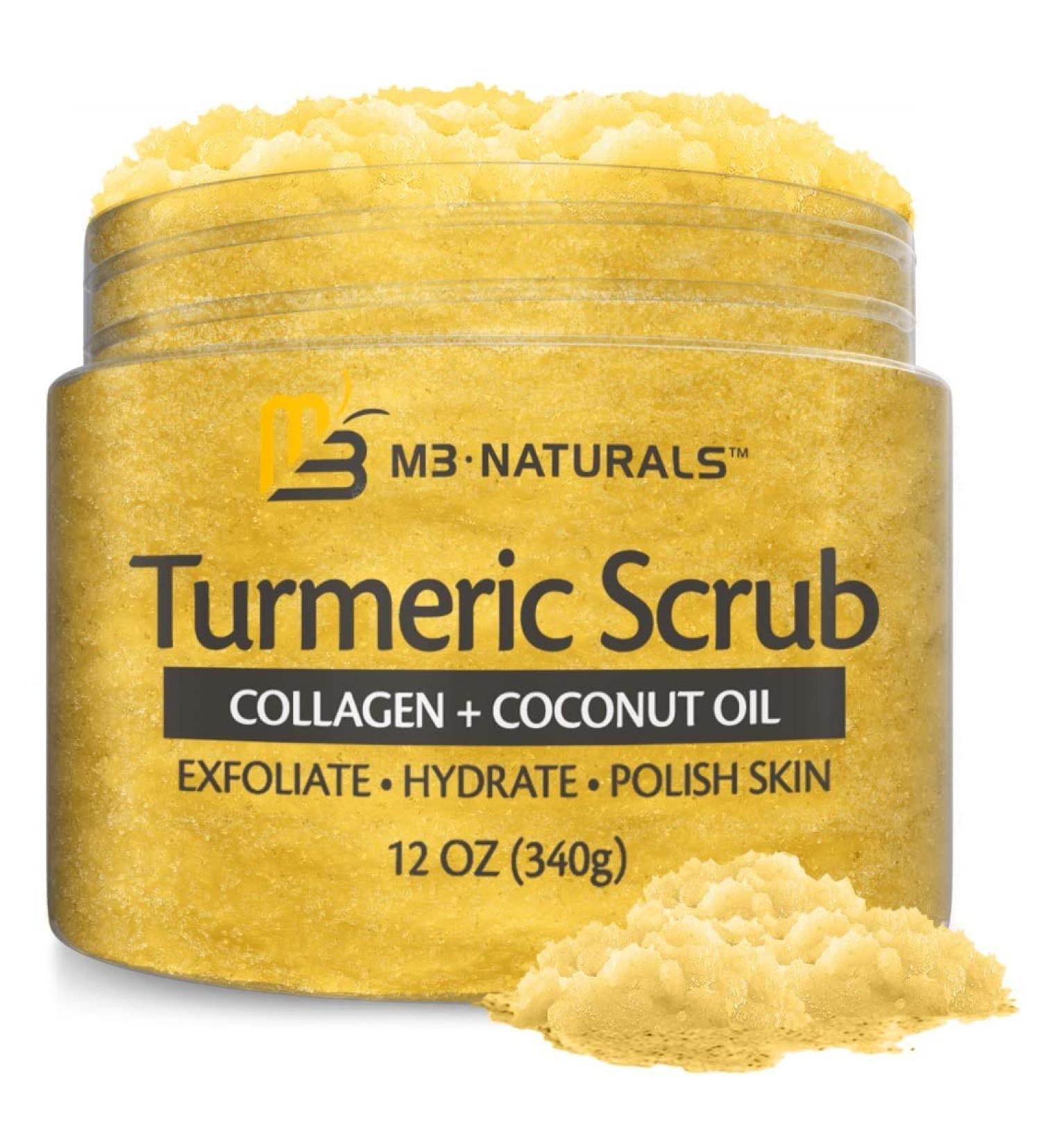 Turmeric Exfoliating Body Scrub with Collagen and Coconut Oil | Gently Exfoliate Face & Body | Moisturizing SkinCare by M3 Naturals - Buy Online on SooperMarket.com