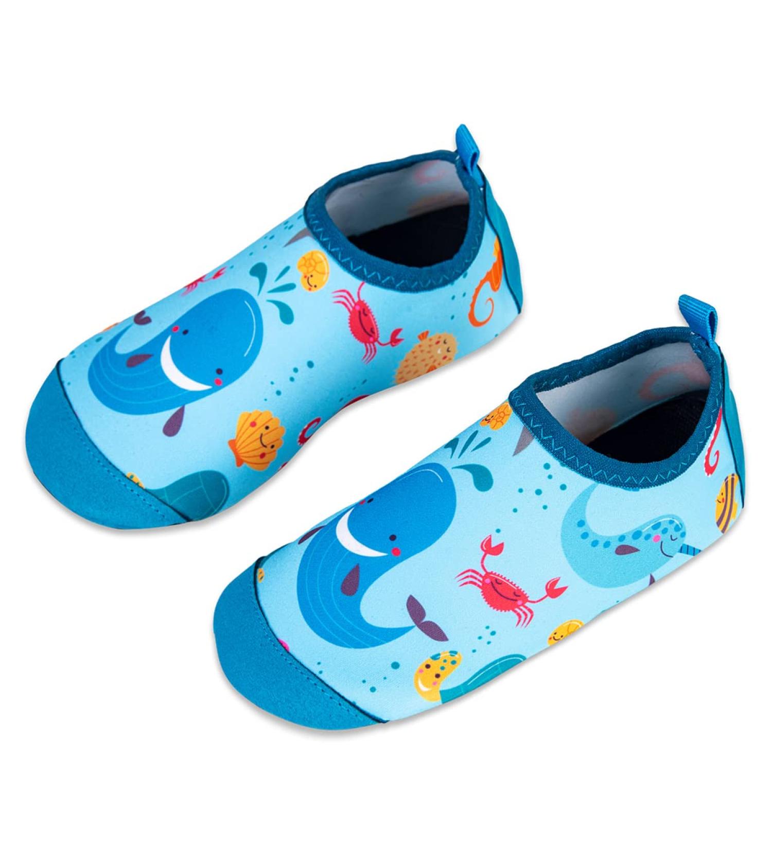 Kids Blue Whale Beach Swim Shoes - Non-Slip Aqua Socks for Boys and Girls | Quick Dry Water Sport Shoes for Pool, Surfing, Yoga | Size 8.5/9 UK Child - Buy Online on SooperMarket.com