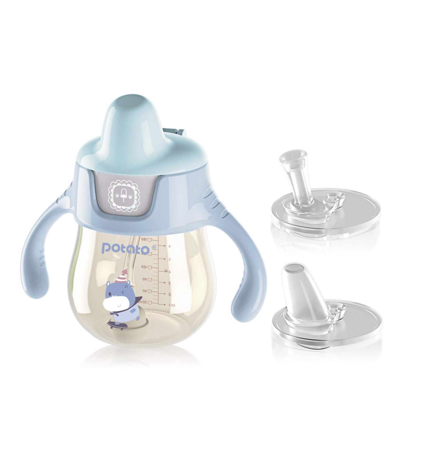 POTATO Toddler Sippy Cup with Straw | Spill-Proof Handle | PPSU Learner Cup for Boys | 6oz Blue Water Bottle for Baby (6 Months+) | 2 Spout Options - Buy Online on SooperMarket.com