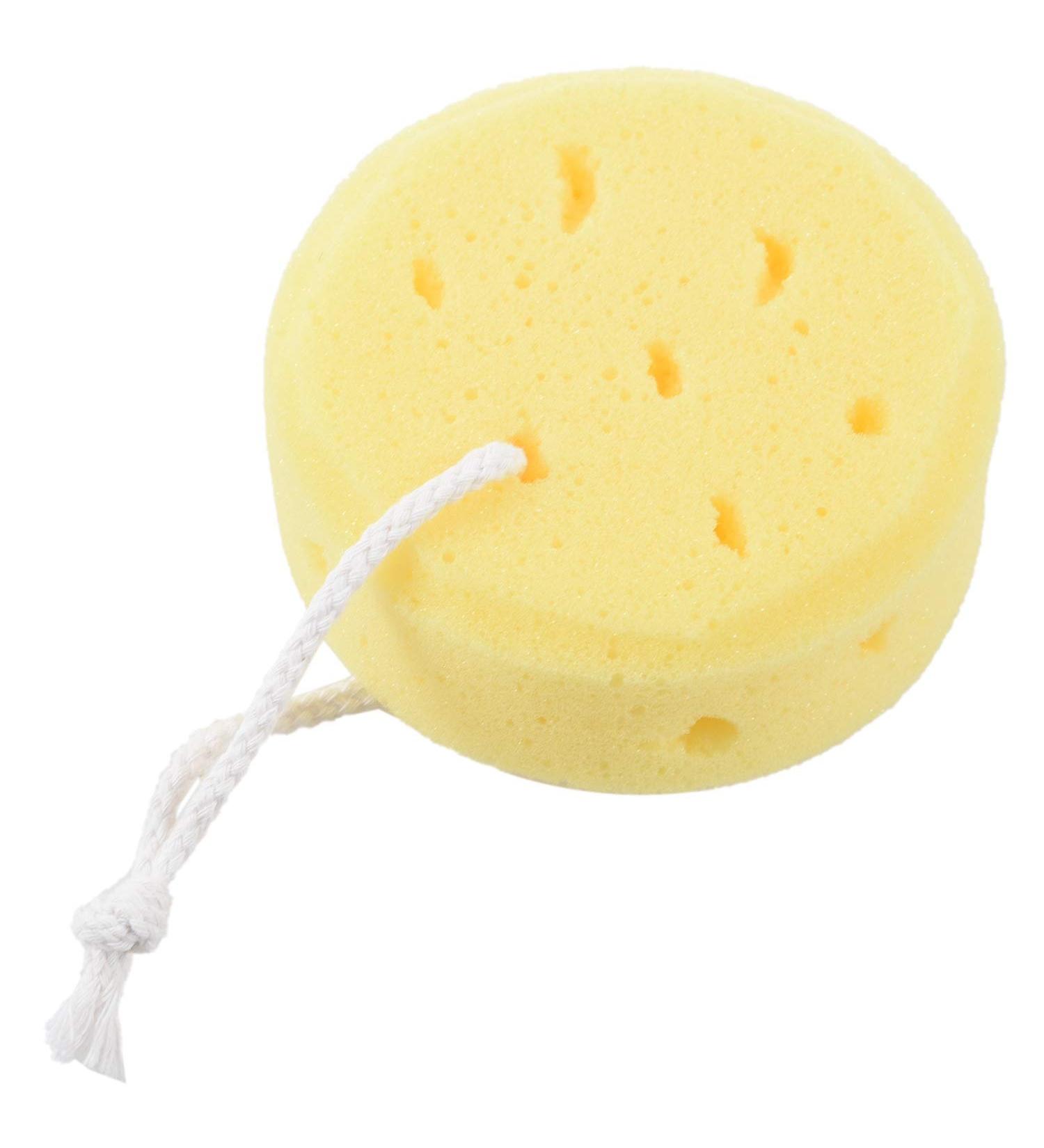 MRNHA Yellow Round Bath Body Shower Soft Sponge w Hanging Loop - Buy Online on SooperMarket.com