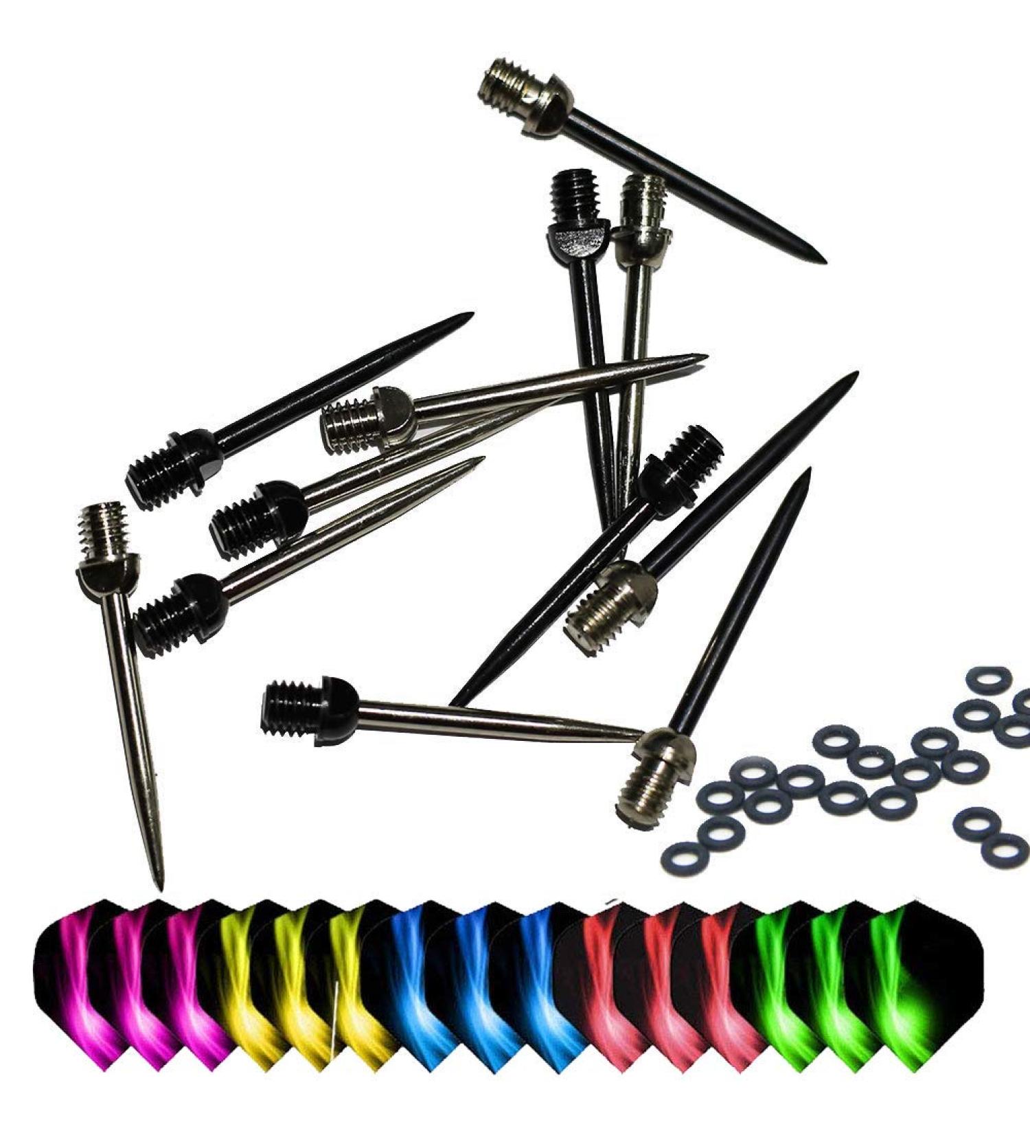High-Quality Steel Dart Tips, Flights, and O-Rings Set - 12 Tips, 15 Flights, 20 O-Rings (3.5cm) - Buy Online on SooperMarket.com