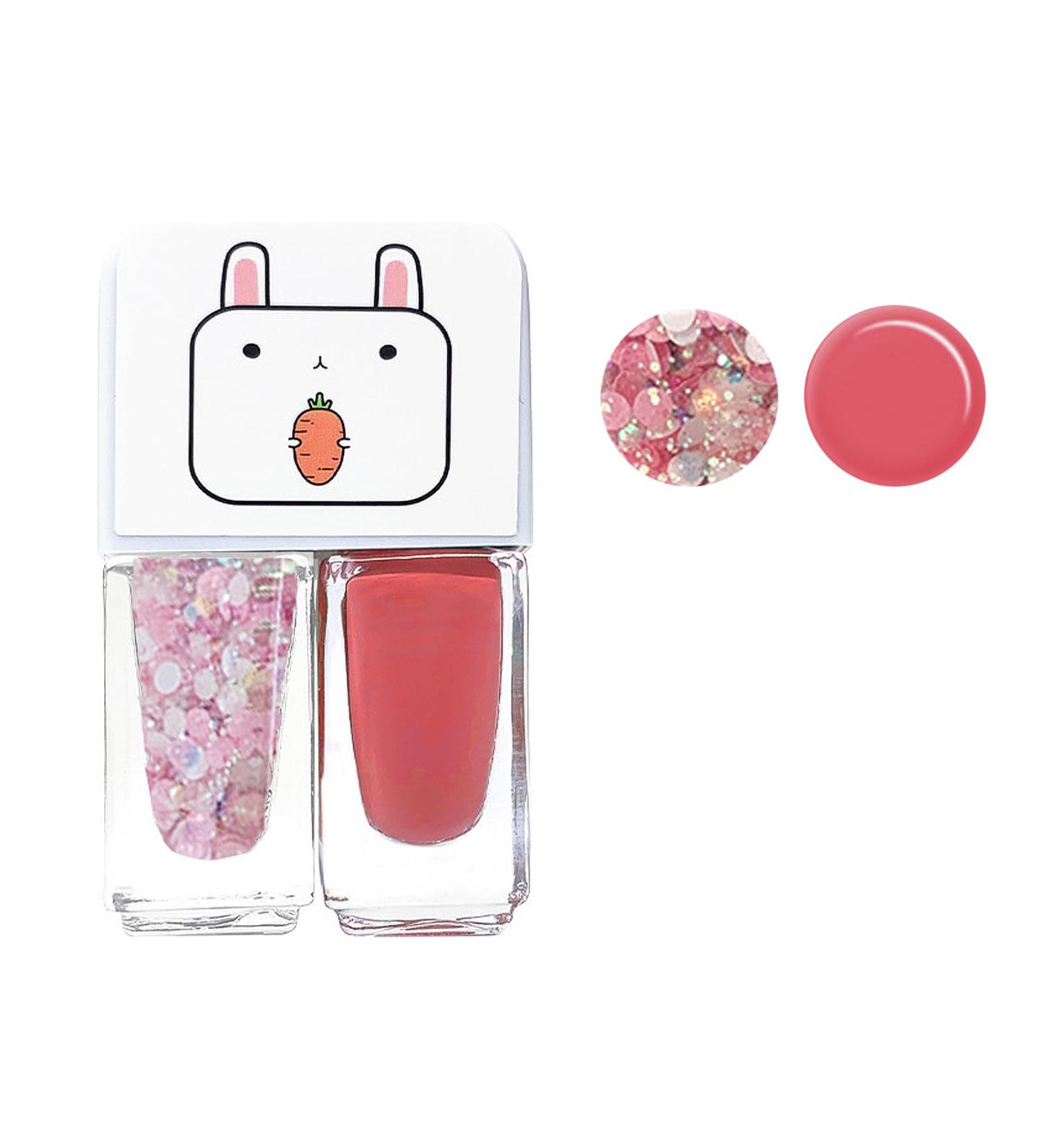 2 In 1 Pink Glitter Nail Polish Nail Varnish Set Peel off Coral Pink Quick Dry Long Lasting Kids Nail Polish Holographic Water Based Formula No UV Needed Non-toxic for Girls DIY Nail Art at Home - Buy Online on SooperMarket.com