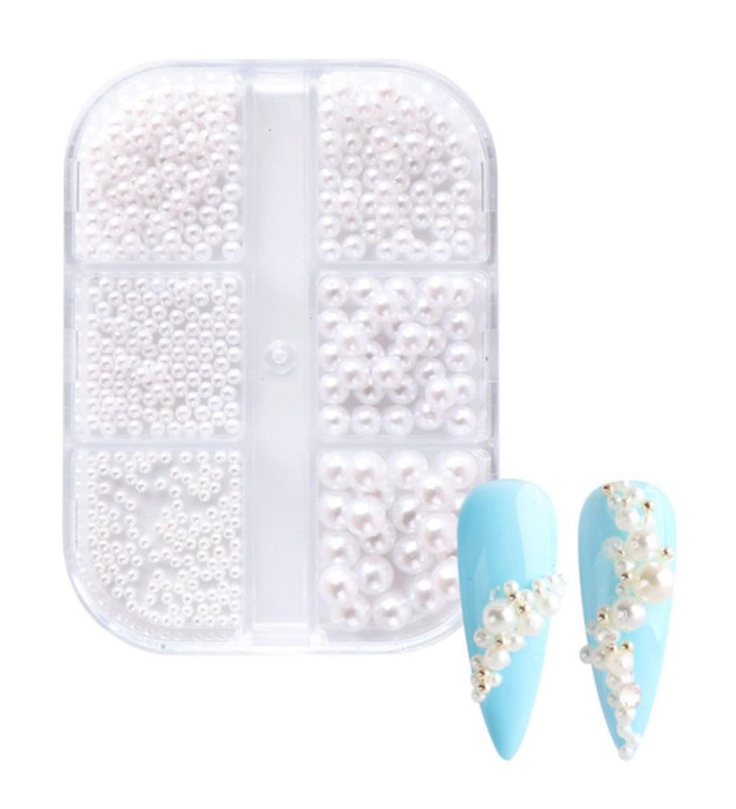 carrub 1Box Pearl Decorations Nail Charms White Round Nail Parts Gold Steel Beads Balls Jewelry Nail Art Accessories Color:ZZ13 - Buy Online on SooperMarket.com
