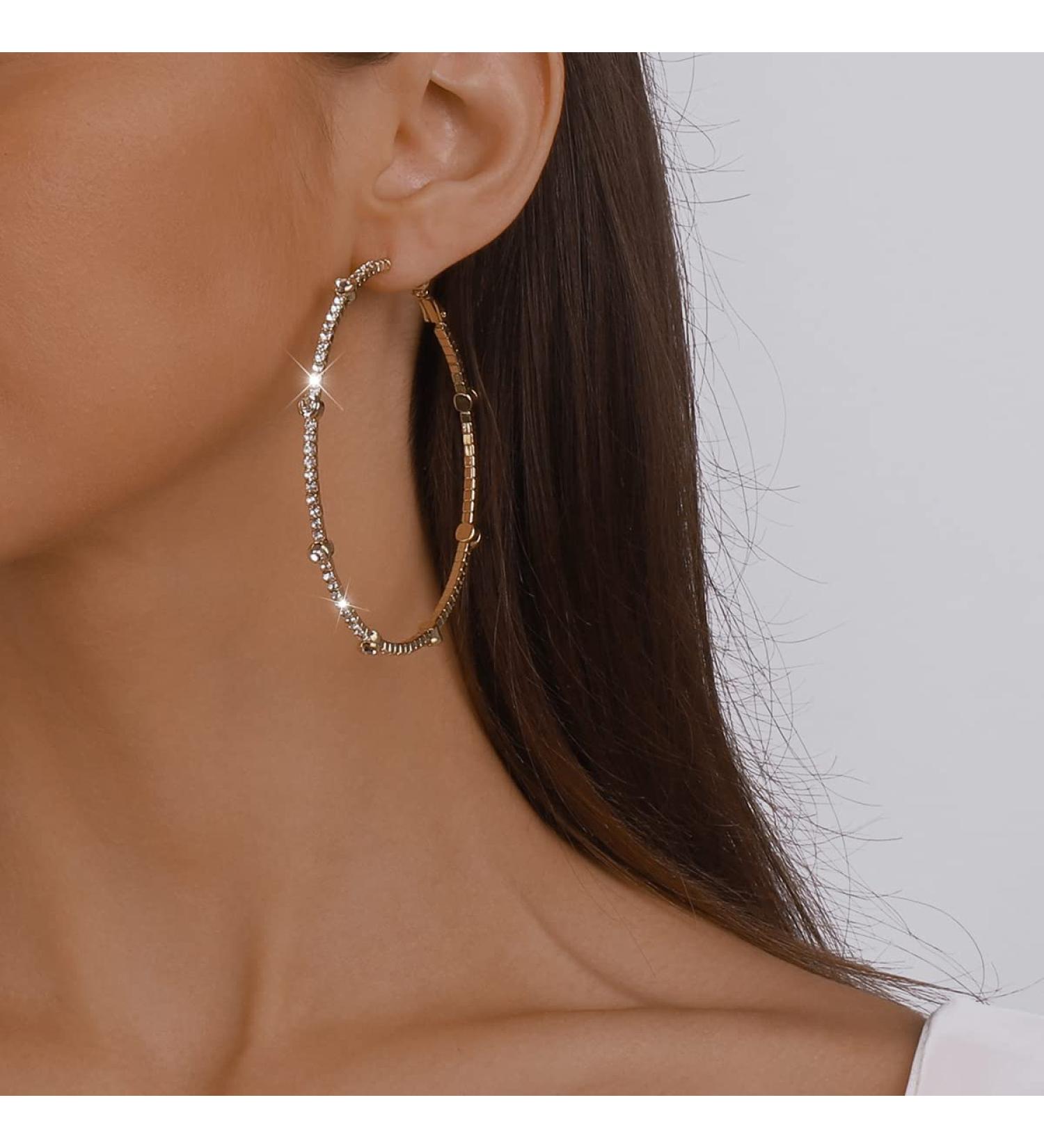 Chargances Gold Large Rhinestone Circle Hoop Earrings for Women - Fashion Wedding Accessories - Buy Online on SooperMarket.com