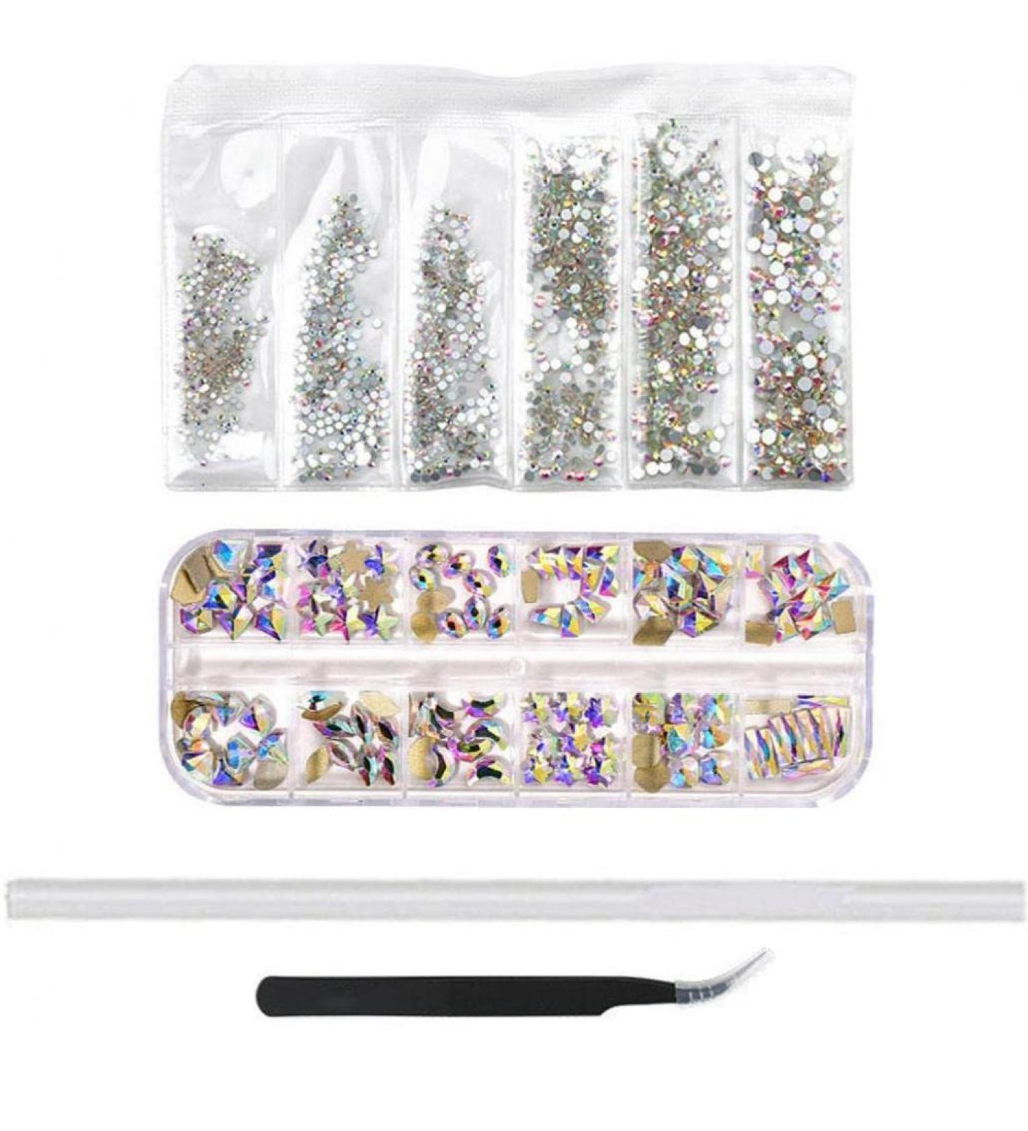 Rhinestones Nail Gems Nail Art Accessories with Pick Up and Rhinestone Picker Dotting Pen Flat Back Gems for Nails Face Clothes Craft - Buy Online on SooperMarket.com