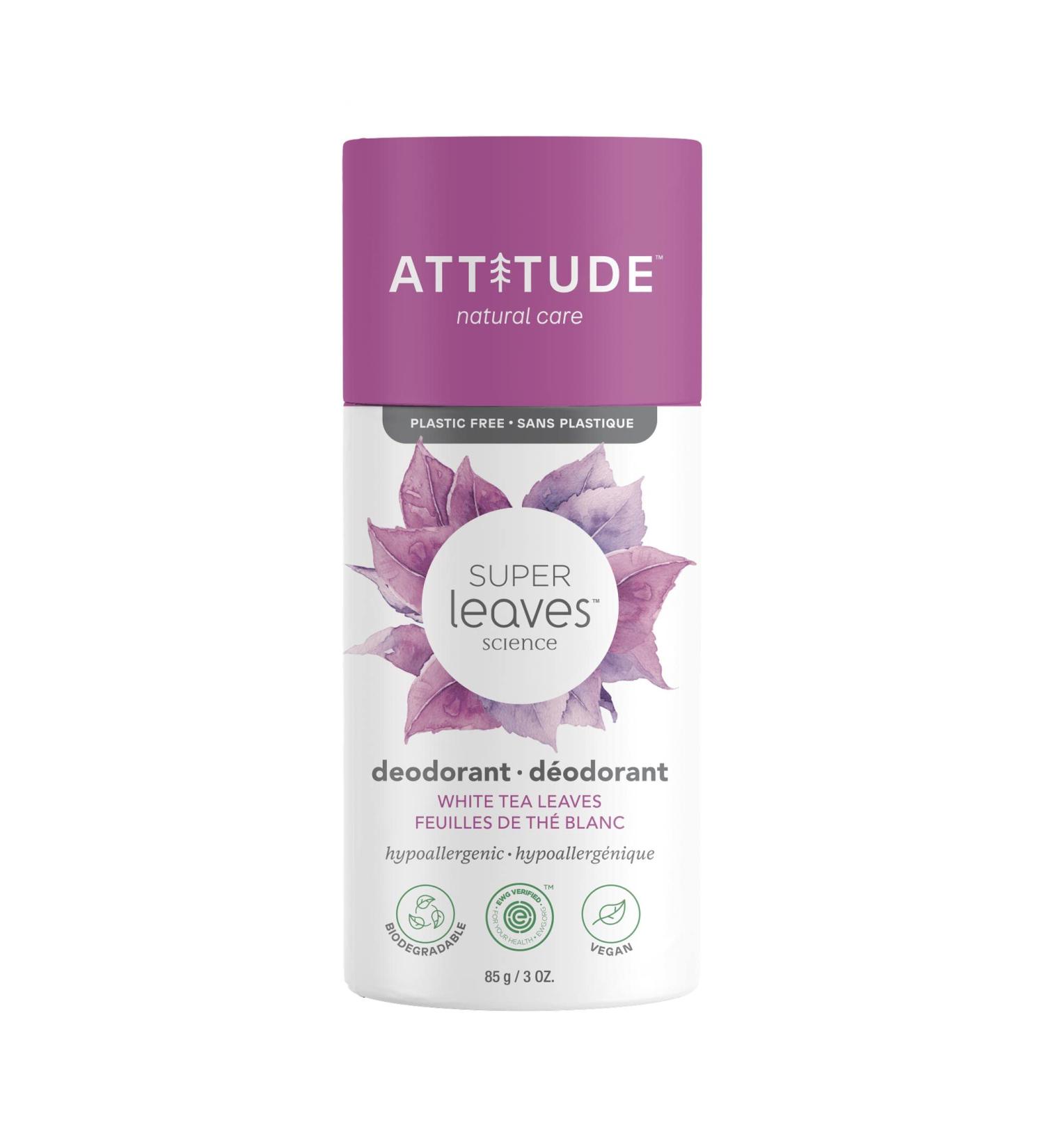 ATTITUDE Deodorant - Vegan & Cruelty-Free, Plastic-Free, Plant-Based, White Tea Leaves - 3oz - Buy Online on SooperMarket.com