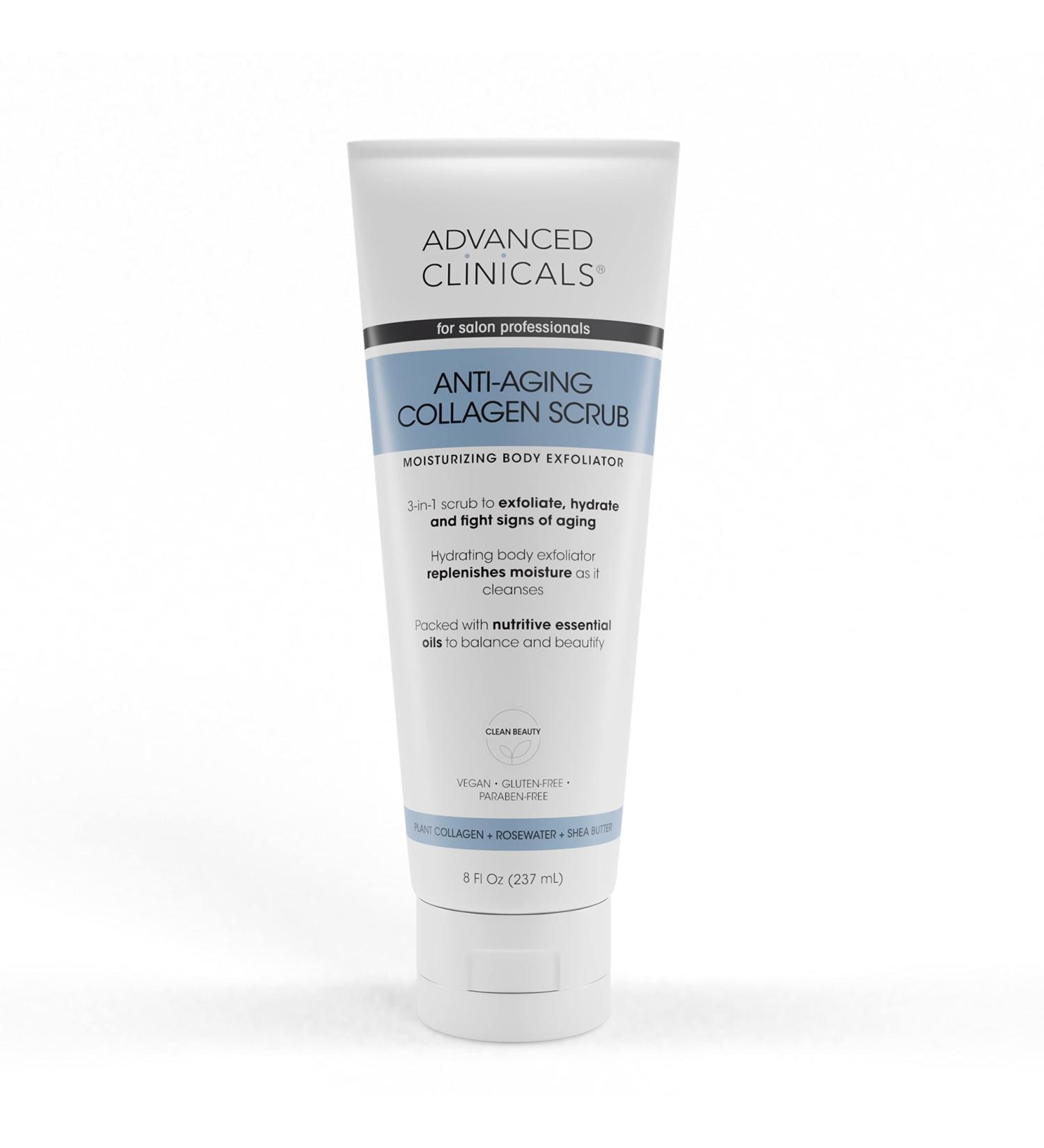 Advanced Clinicals Anti-Aging Collagen Body Scrub Wash - 3-in-1 Exfoliator for Women & Men, Hydrating & Clarifying Formula (8 Fl Oz) - Buy Online on SooperMarket.com