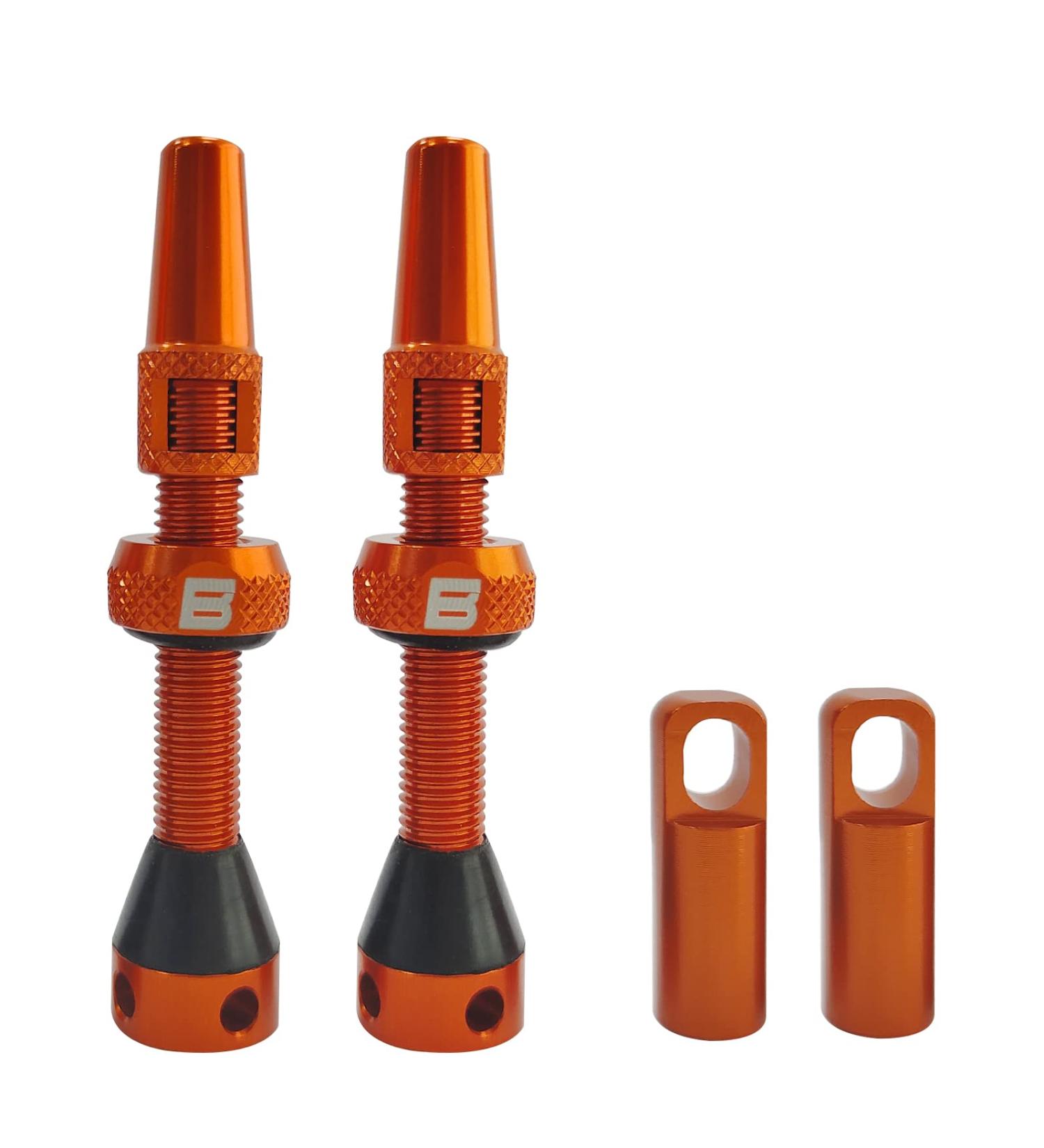 Orange 44MM BWSHLF Tubeless Presta Valve Stem Kit with Valve Core Remover Tool - Lightweight Alloy Valve Caps (Pair) - Buy Online on SooperMarket.com
