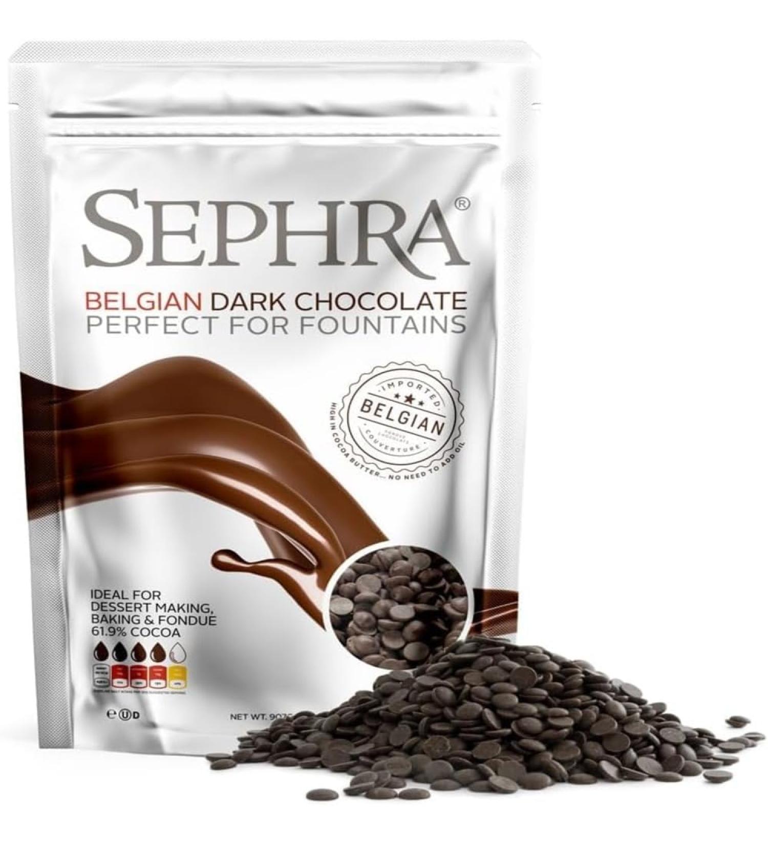 Sephra Belgian Dark Chocolate Callets/Drops/Chips 907g - Perfect for Fountains, Baking, and Fondue - Gluten Free and Halal - Pack of 1 - Buy Online on SooperMarket.com
