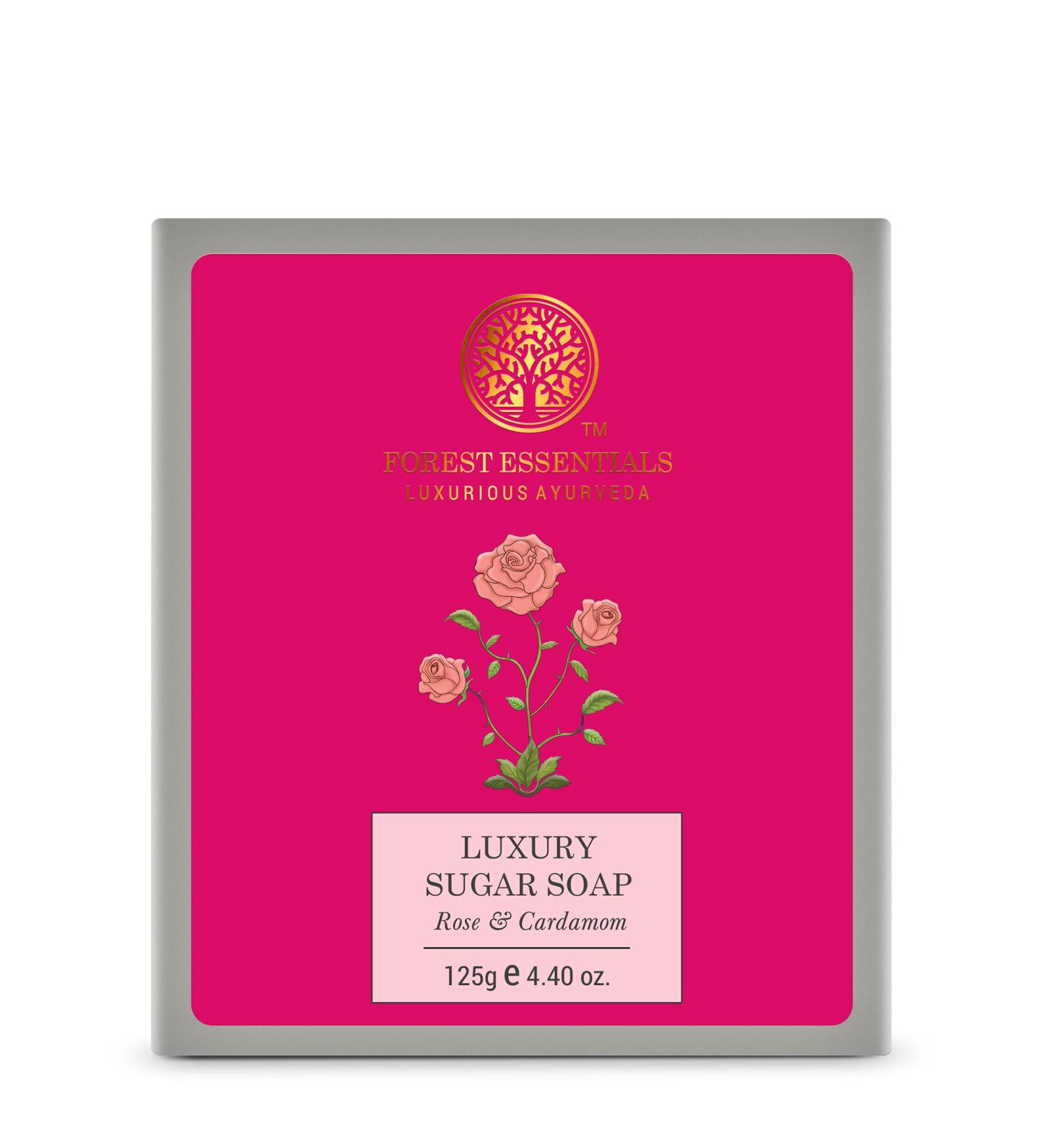 Buy Forest Essentials Luxury Sugar Soap - Rose & Cardamom | 125g | Premium Natural Skin Care - International Shipping Available - Buy Online on SooperMarket.com