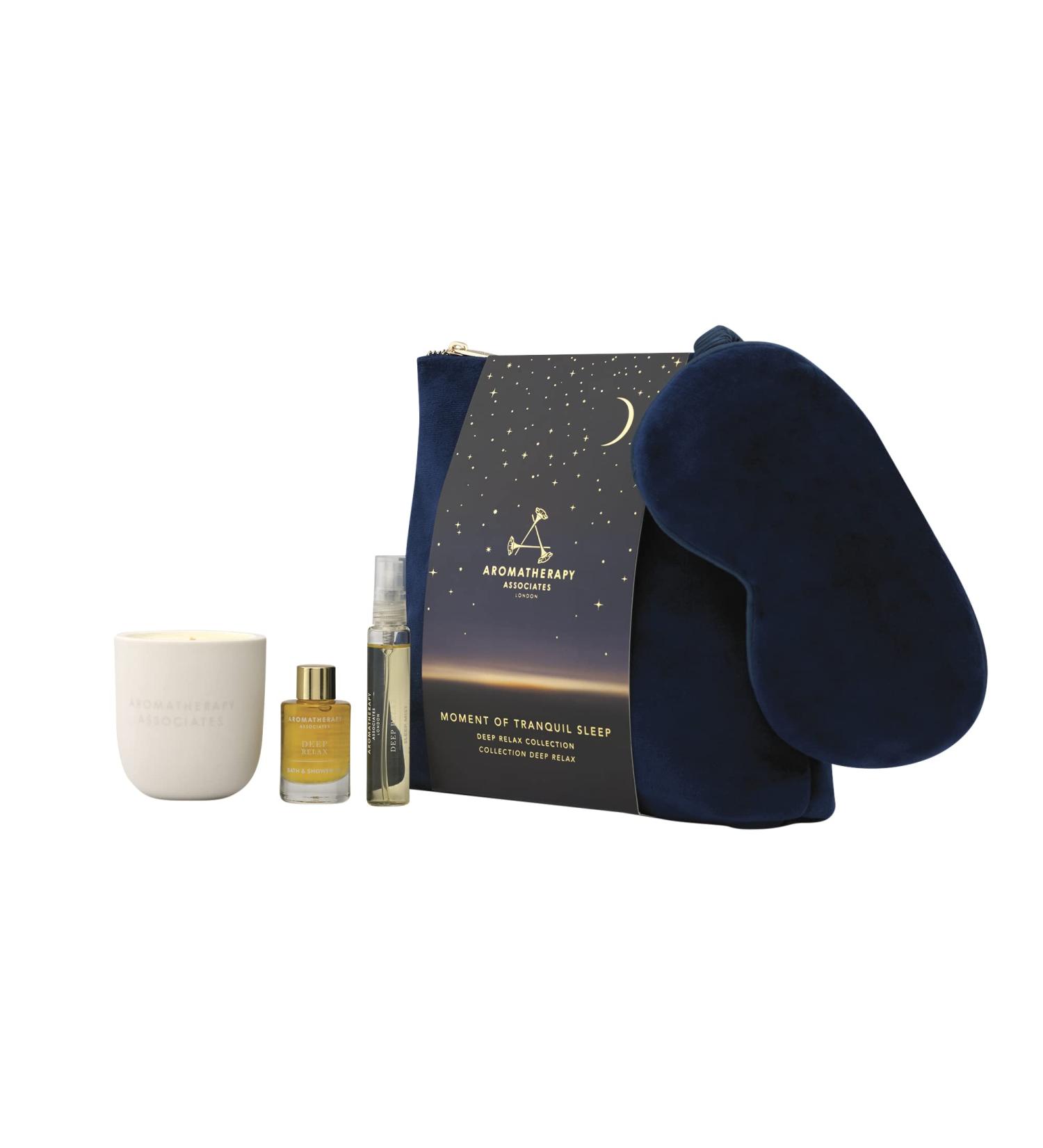 Aromatherapy Associates Tranquil Sleep Gift Set - Deep Relax Bath & Shower Oil, Sleep Mist, Candle, Eye Mask in Velvet Bag | 1 Count - Buy Online on SooperMarket.com