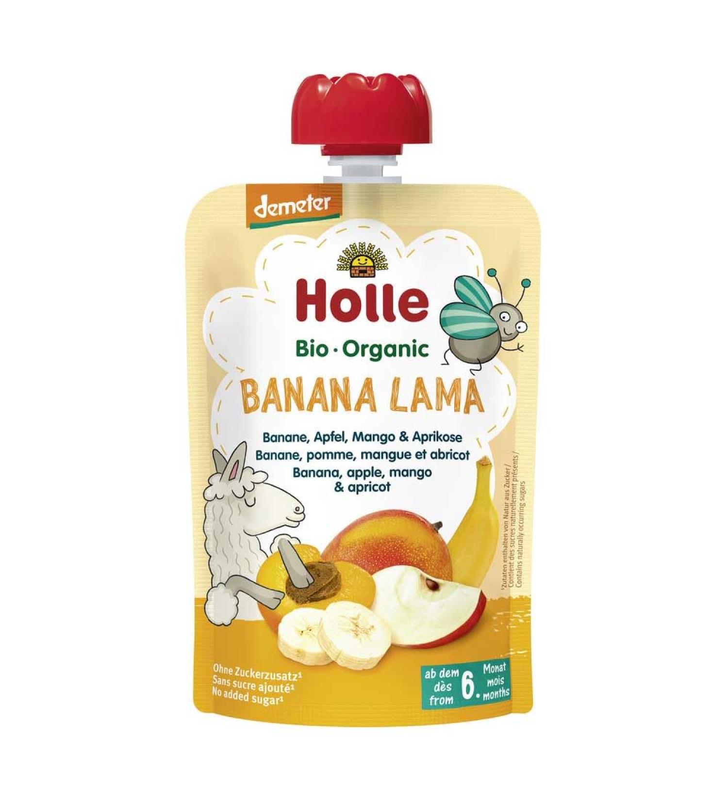 Holle - Quetschie Banana Lama Pouchy Banana Apple Mango Apricot - 100 g - Pack of 12