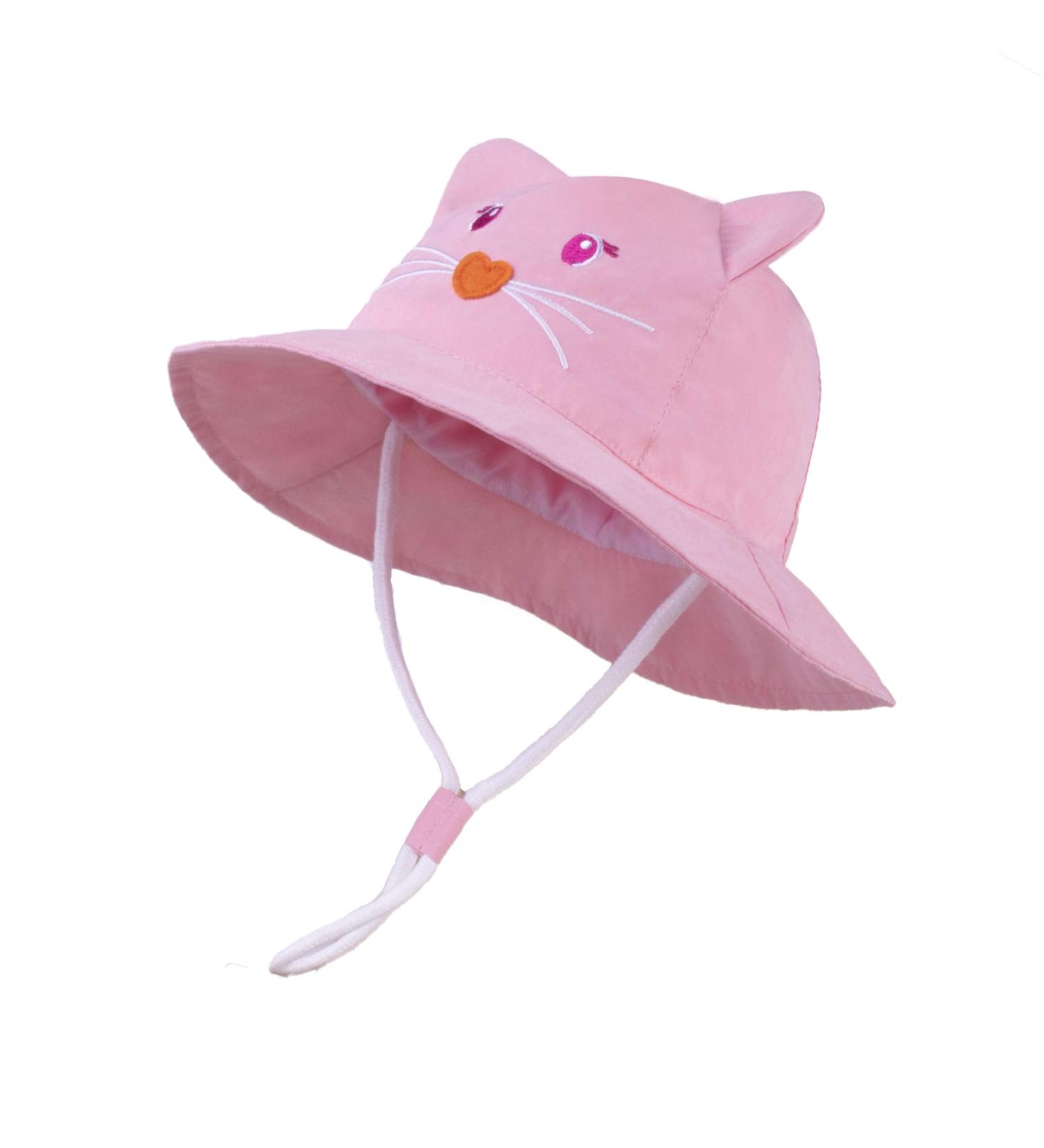 LANGZHEN Baby Girls Beach Sun Hat with Chin Strap - Pink Cat Design | Adjustable Toddler Kids Wide Brim Summer Play Hat - 6-12 Months - Buy Online on SooperMarket.com