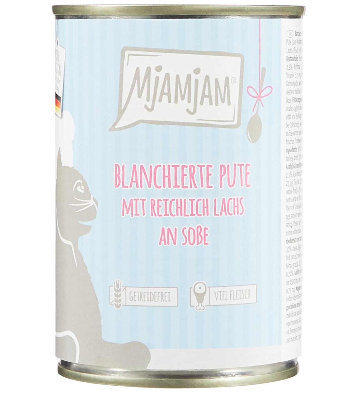 Mjamjam Premium Wet Cat Food - Blanched Turkey & Salmon in Sauce | 6-Pack (6 x 380g) - Natural High Meat Content - Buy Online on SooperMarket.com