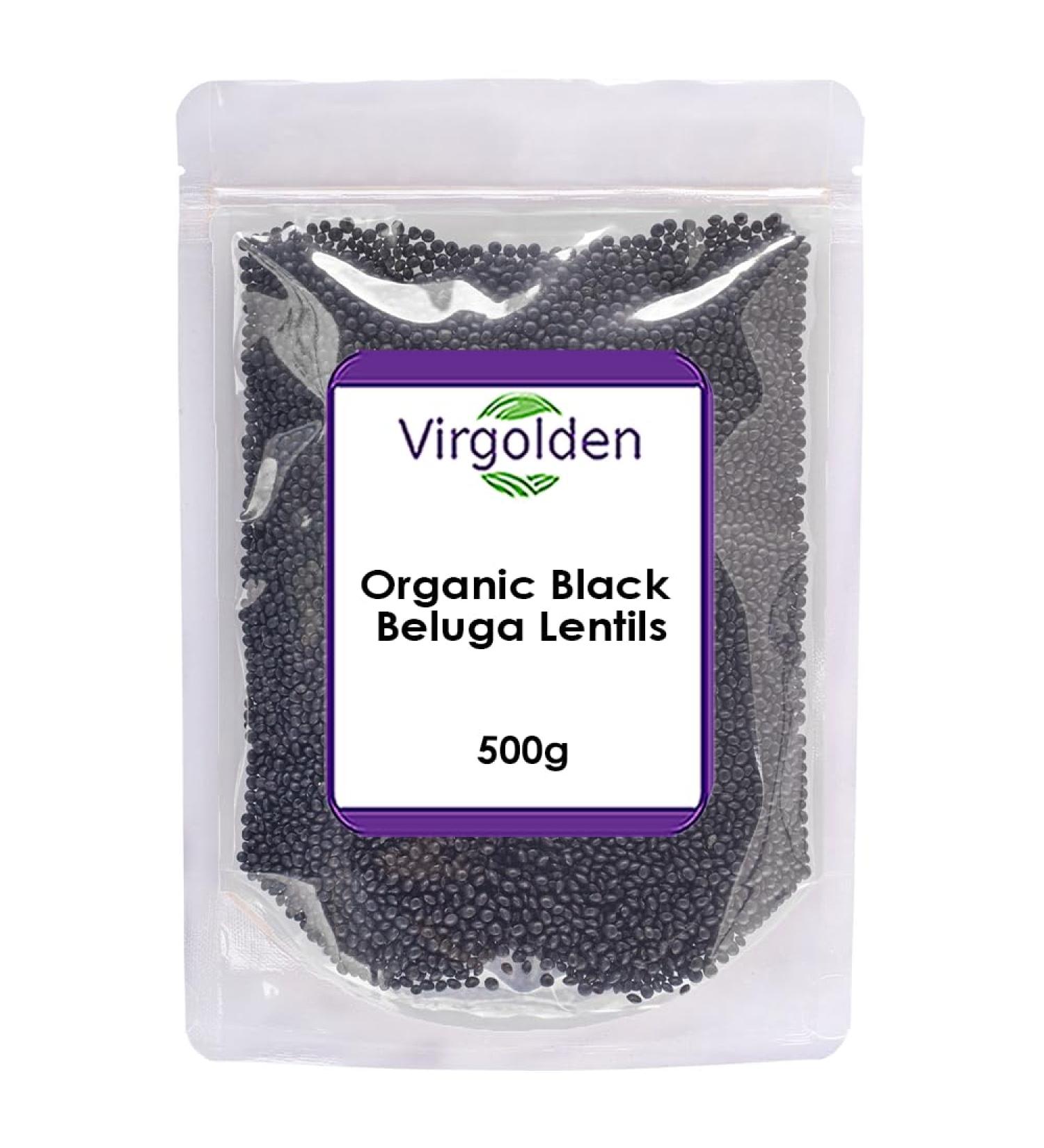 Virgolden Organic Black Beluga Lentils 500g - Superfood for Tacos, Curries, Stews, and Soups | High Protein, Low Fat, Fiber-Rich - Buy Online on SooperMarket.com