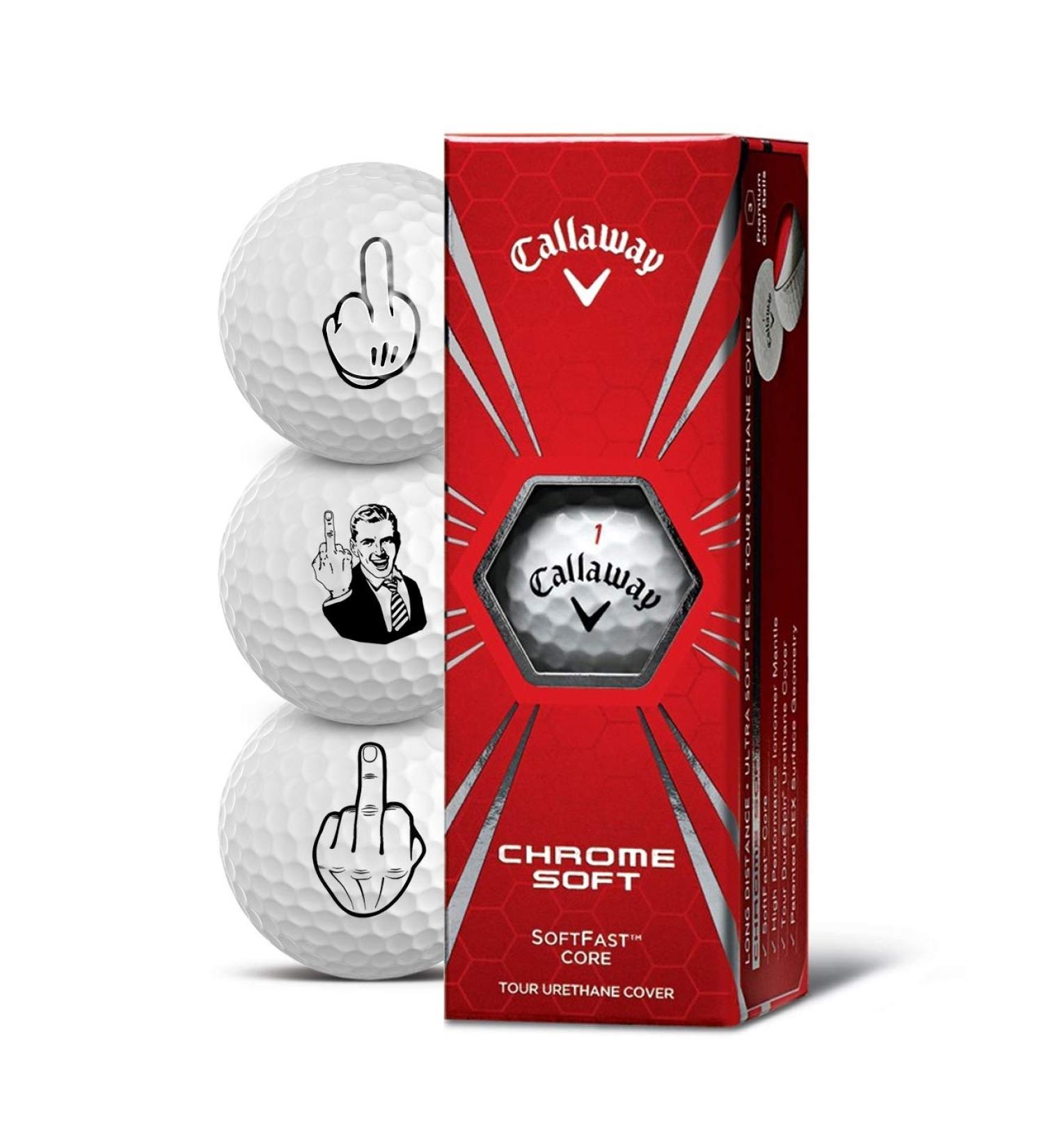 Callaway Golf Balls Pack of 3 Motif F-You Middle Finger Gift Idea Golf Gifts for Golfers Chrome Soft