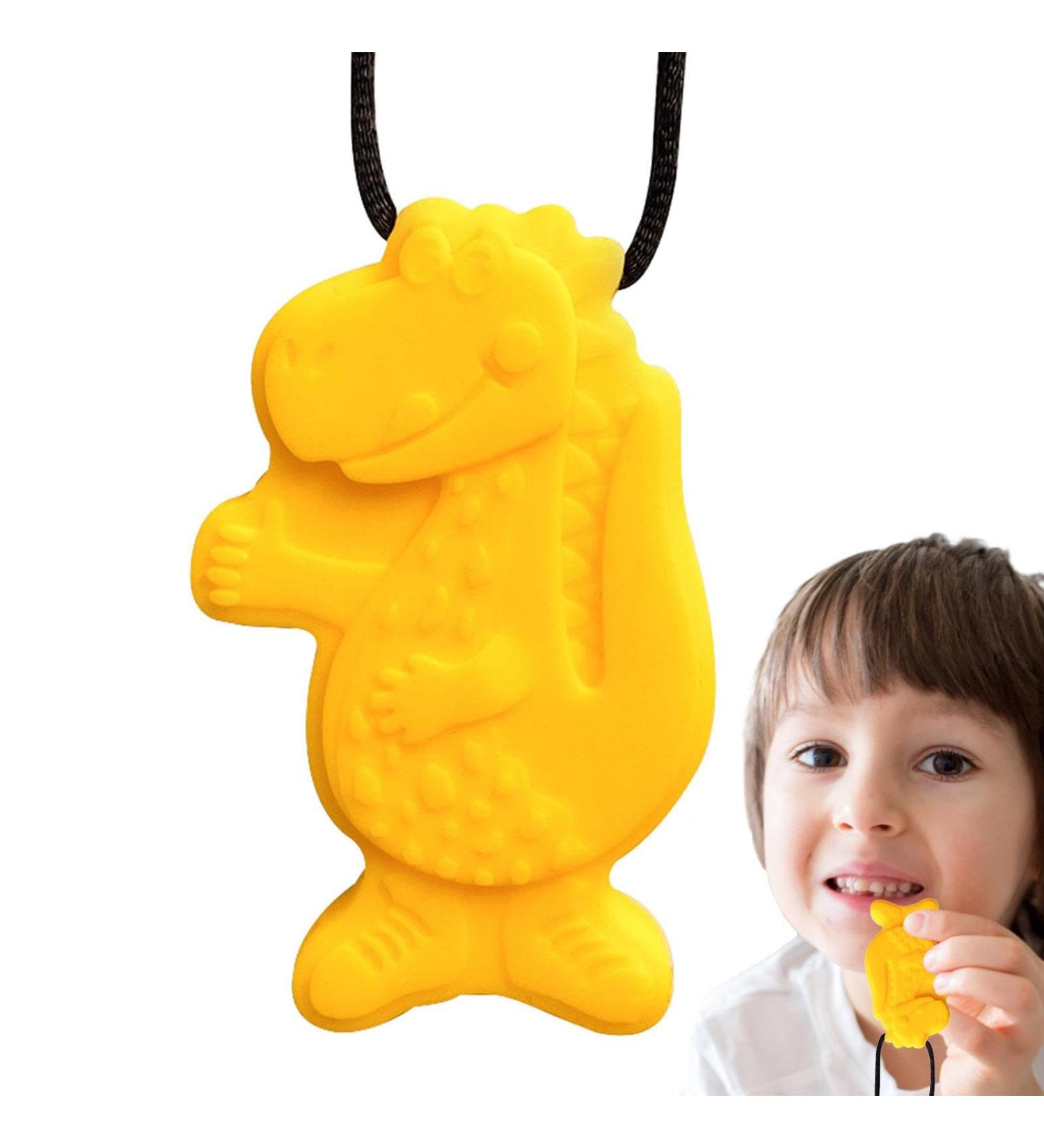 Buy Bexdug Yellow Sensory Chewing Chain - Creative Dinosaur-Shaped Silicone Fidget Toy for Kids | Portable Bite Chain for Sensory Relief - Buy Online on SooperMarket.com