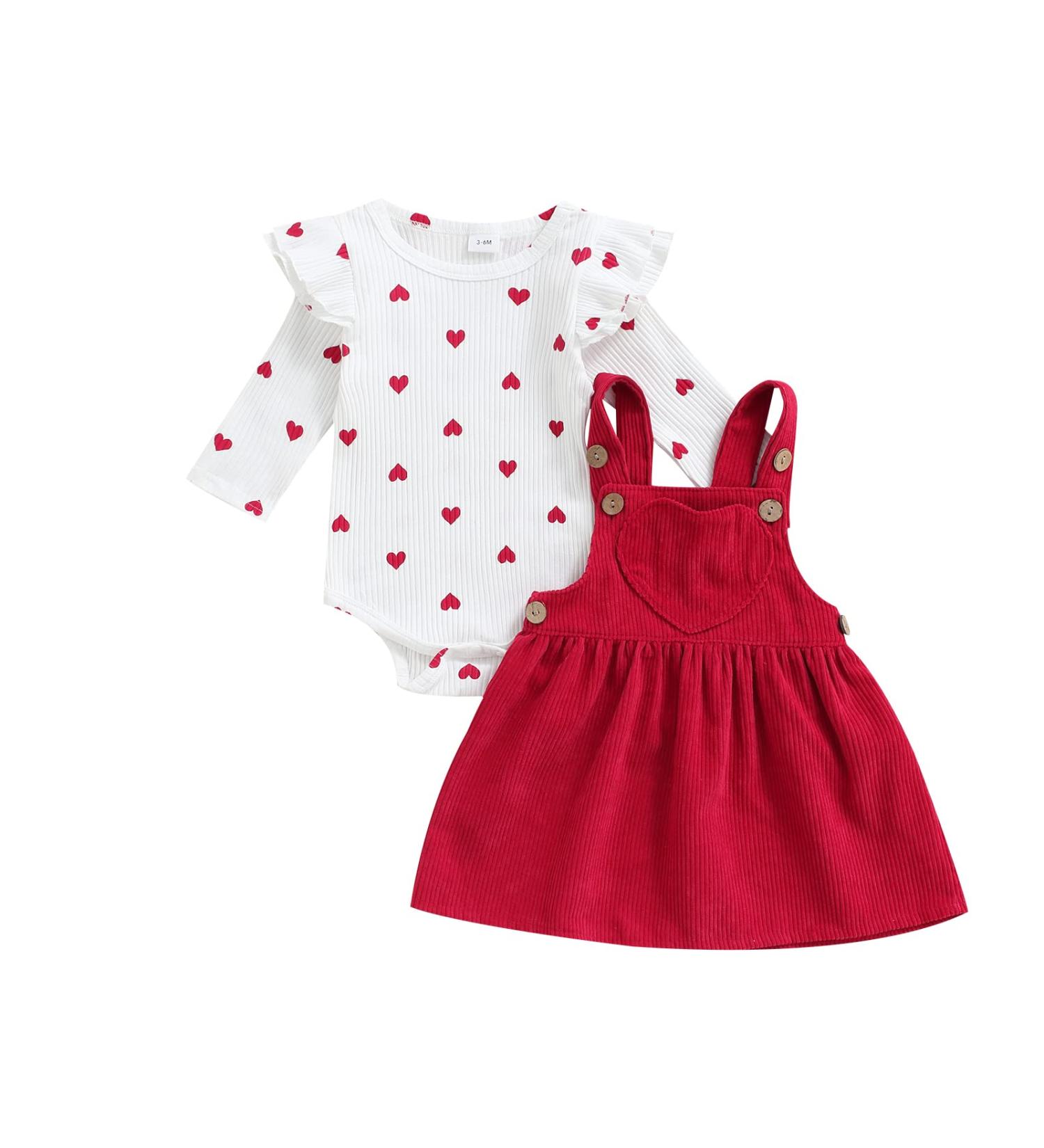 MoccyBabeLee Newborn Baby Girl Clothes Set | Long Sleeve Flower Bodysuit Romper + Corduroy Overall Dress | Infant Outfits 3-6 Months - Buy Online on SooperMarket.com