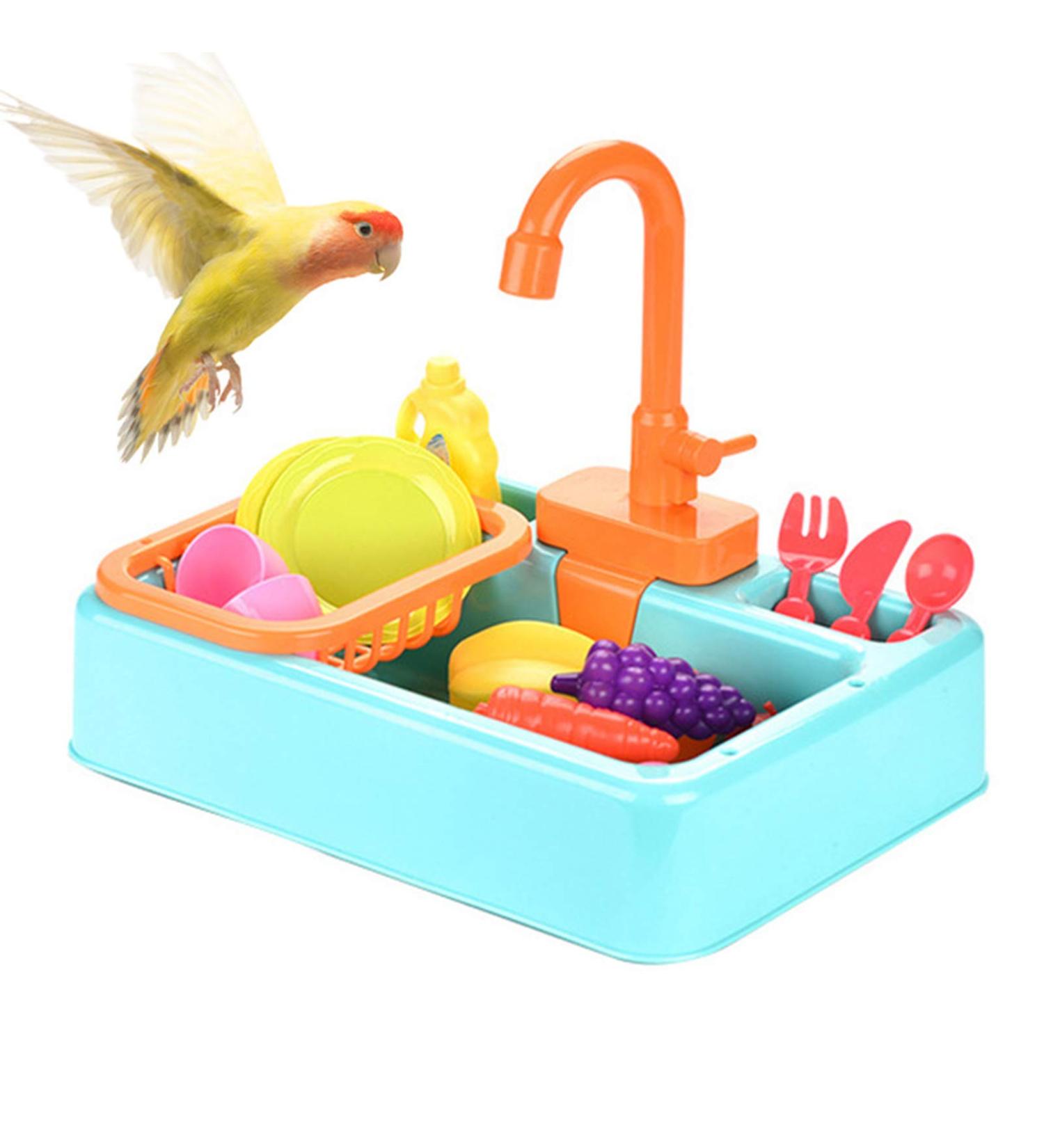 Yoruii Parrot Bath Tub with Faucet | Bird Shower Bath Feeder in Blue | Multifunctional Bird Supplies - Buy Online on SooperMarket.com