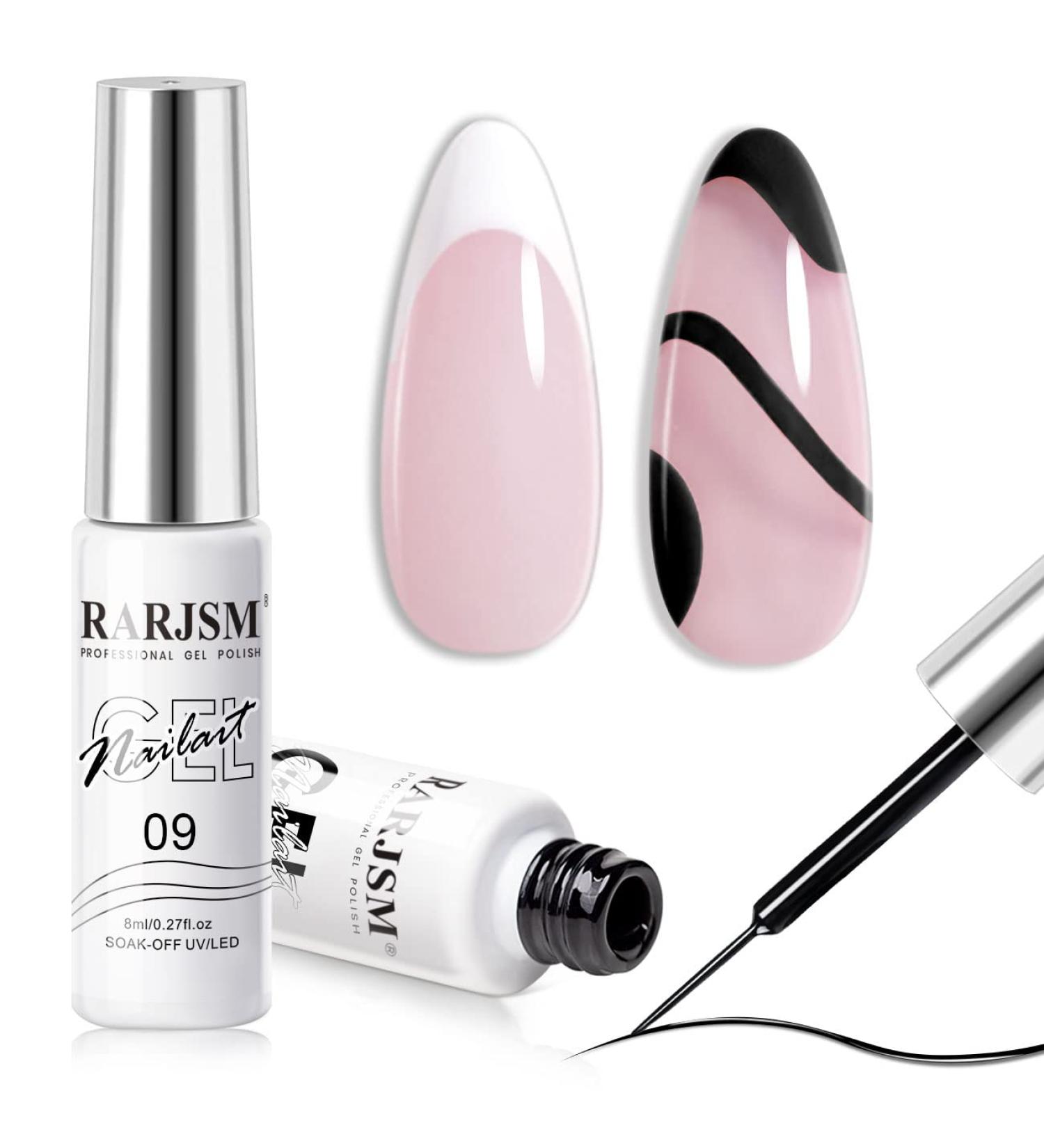 Nail Art Gel Liner Set - Black & White Design Polish Paint - 2Pcs 8ml Soak Off Curing Gel Polish with Thin Brush - DIY Home Salon French Manicure - Buy Online on SooperMarket.com