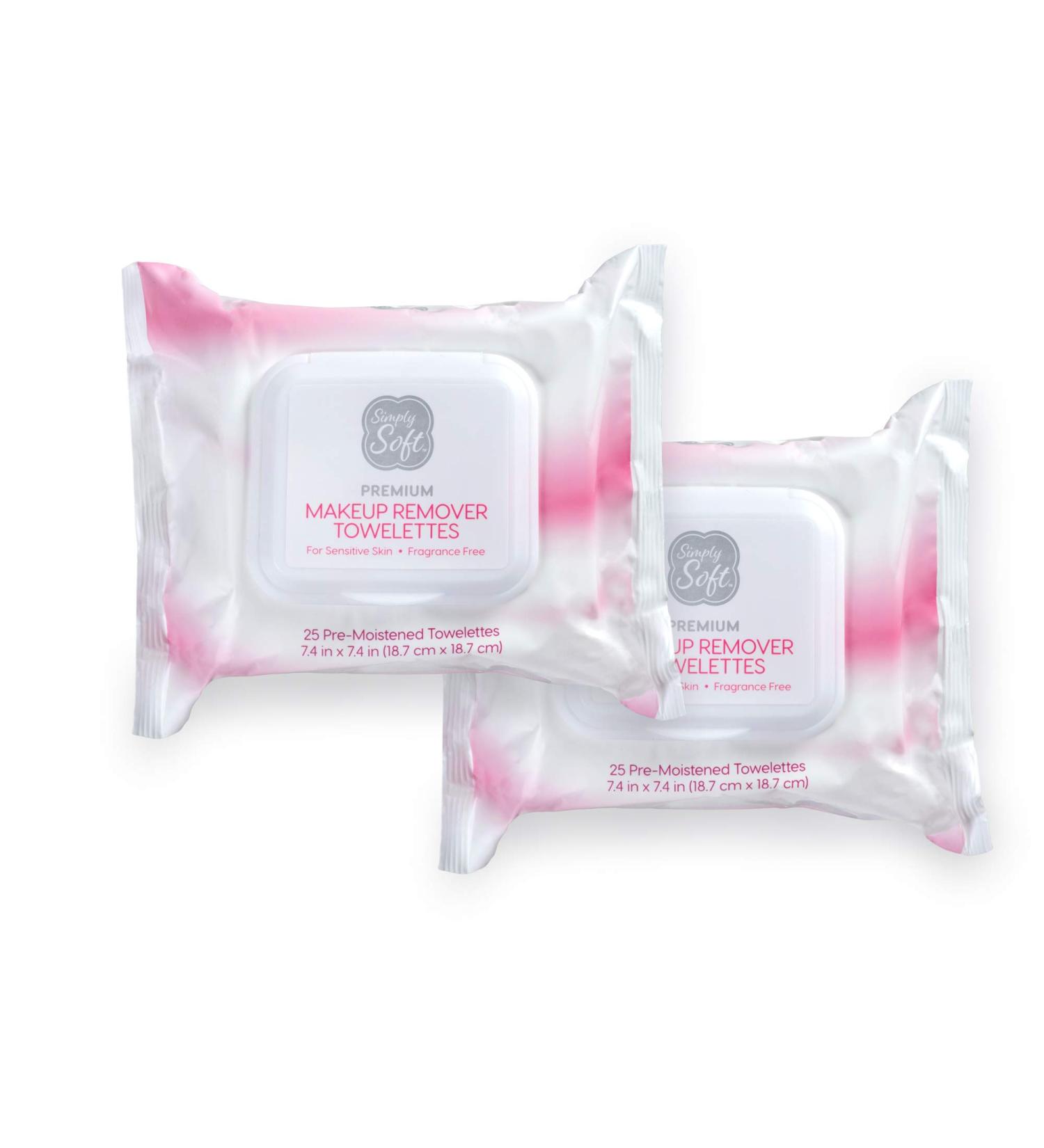 Simply Soft Makeup Remover Wipes - Fragrance-Free, Hypoallergenic, pH Balanced - 25 ct. (2 Packs) - Unscented Towelettes - Buy Online on SooperMarket.com