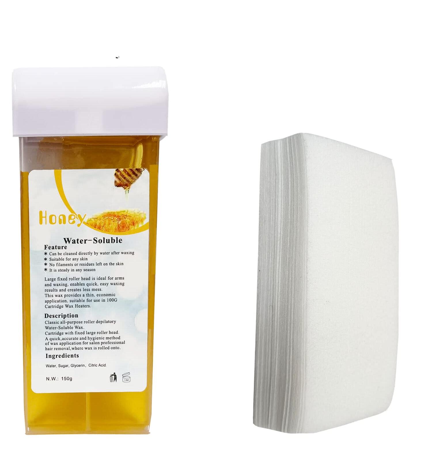 1 Honey Wax Cartridge With 50 Paper Waxing Strips Kit Sugar Cartridges Warm Paste Pack ROLL-ON Hot Wax Roller Hair Removal Depilatory 100ml Waxing Hot Rolling Soft Gentle Remover - Buy Online on SooperMarket.com