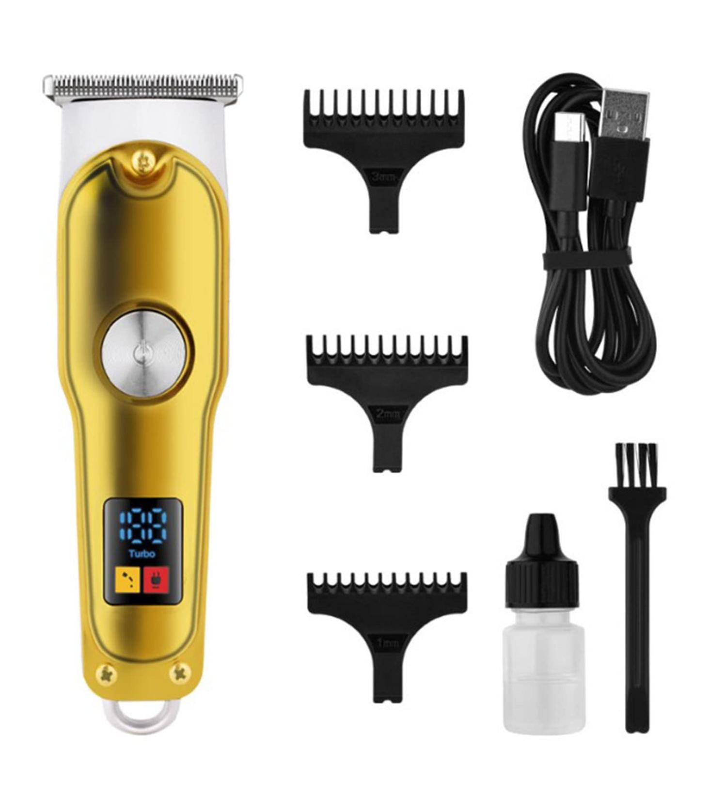 Buy Rechargeable Hair Clipper Set - Cordless Gold Metal Electric Trimmer with Guide Combs for Grooming | International Shipping Available - Buy Online on SooperMarket.com