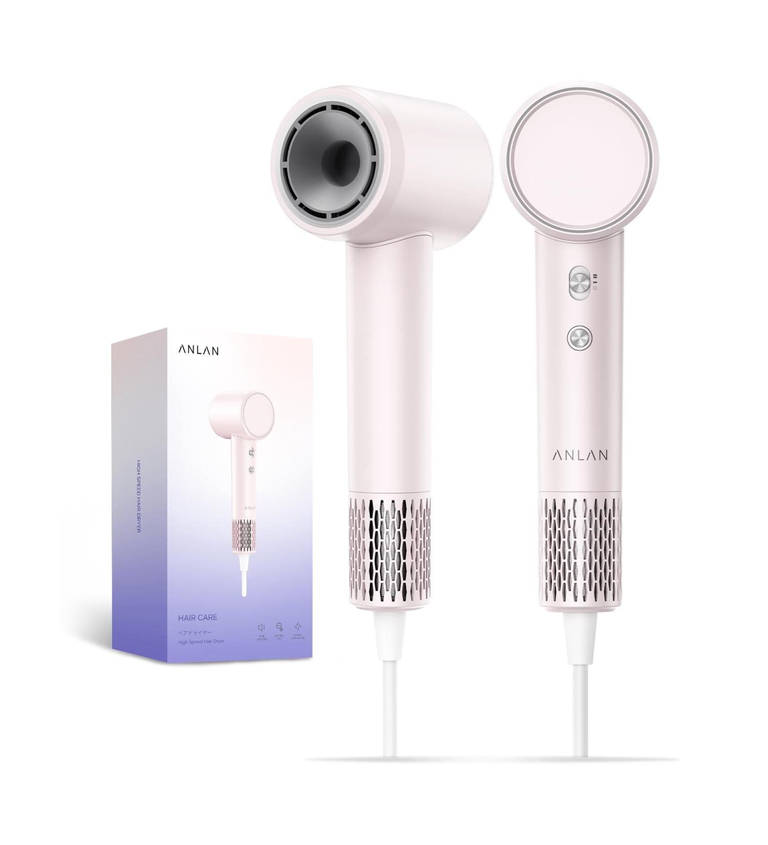 ANLAN Ion Hair Dryer - 120 000 RPM Brushless Motor 100 Million Negative Ions Quick Drying & Intelligent Temperature Control - Ideal for Home Salon & Travel in Pink & White - Buy Online on SooperMarket.com