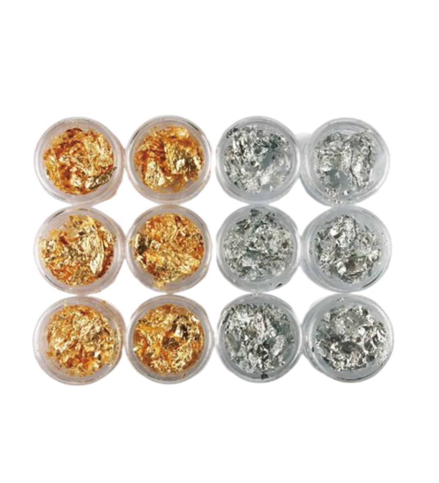 12 Pot/Set Gel Nail Polish Set Nail Art Accessories Gold Silver Paillette Foil Chip Sparkling Flake DIY Glitter Decal Acrylic UV Gel Decoration - Buy Online on SooperMarket.com