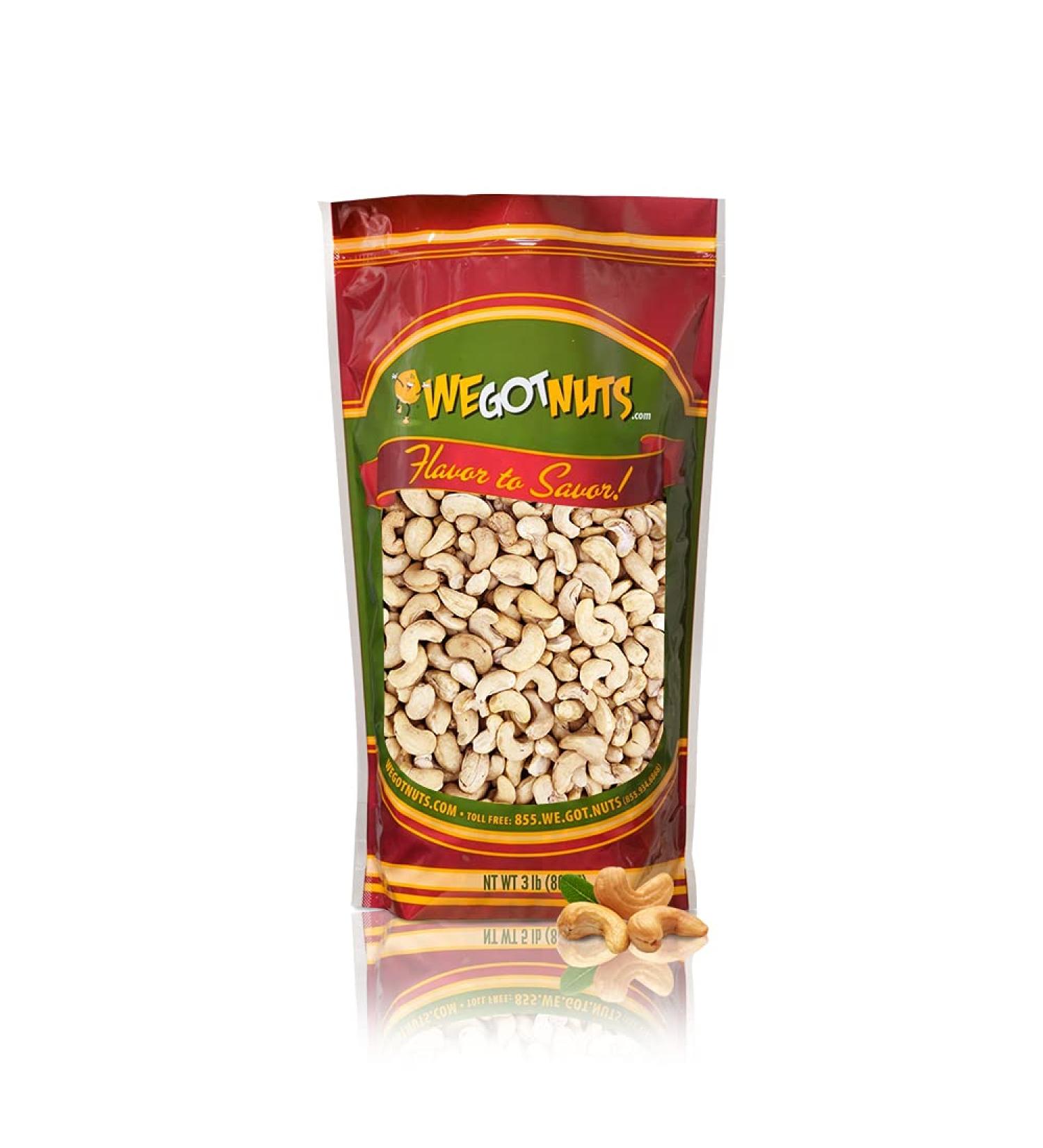 Premium Quality Kosher Raw Whole Cashews - 3 lbs | We Got Nuts | Oil-Free | Healthy Gourmet Snack - Buy Online on SooperMarket.com