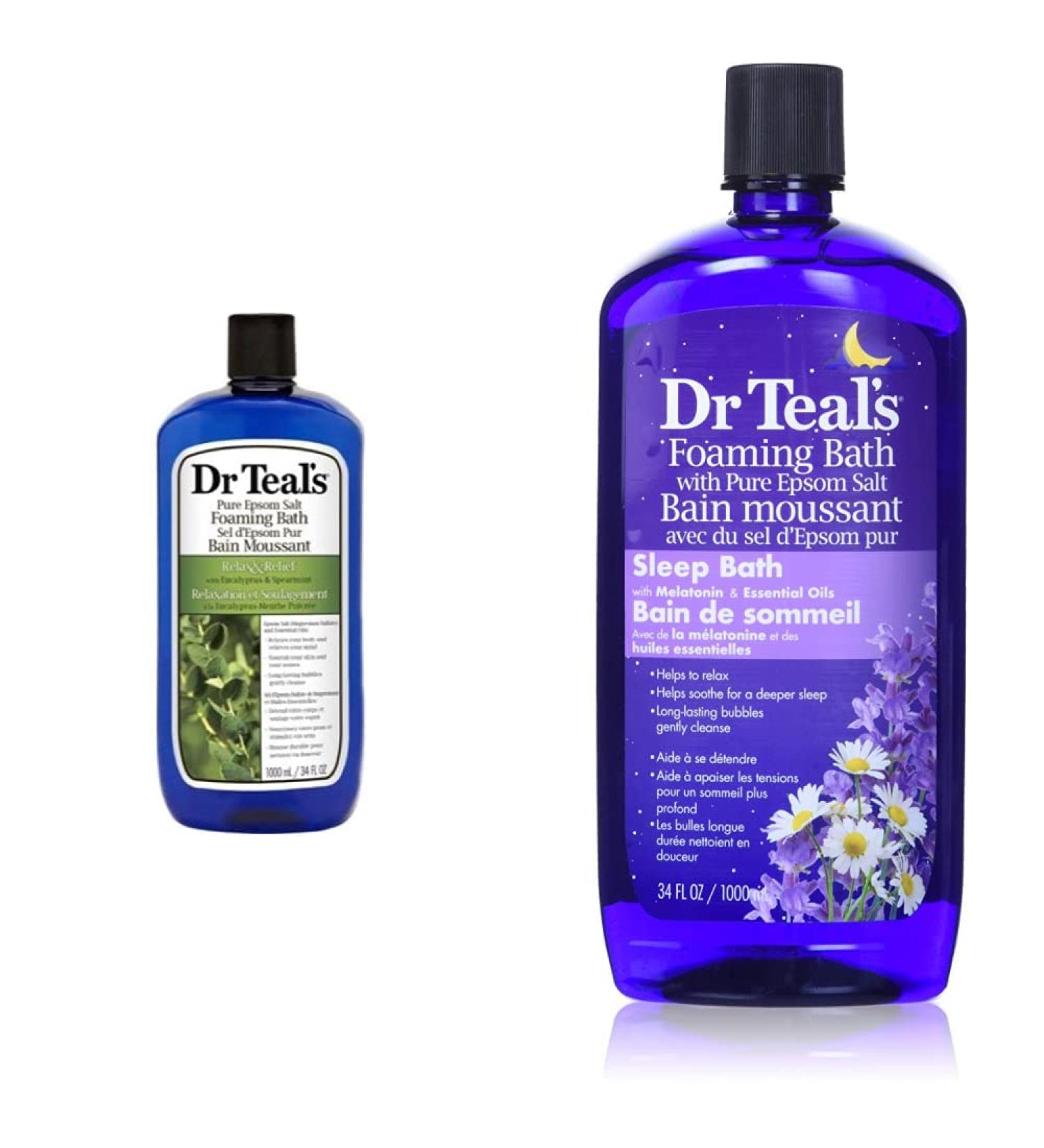 Dr Teal's eucalyptus & spearmint foaming bath 1000 Milliliter & Melatonin Seep Bath| Foaming Bath With Pure Epsom Salt 1000 ml. Foaming Bath + Seep Bath - Buy Online on SooperMarket.com