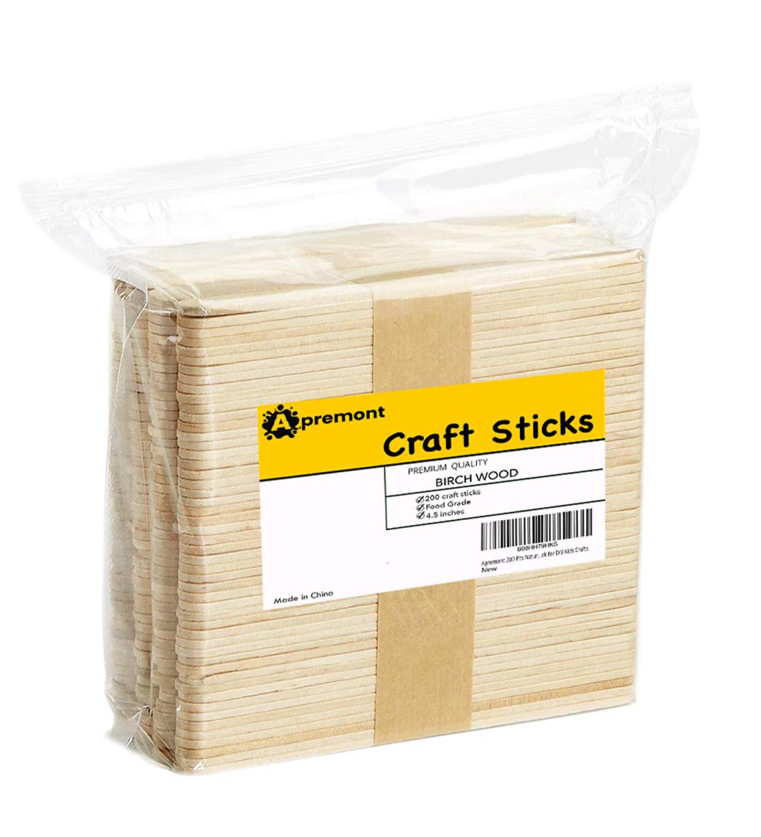 200 Pcs Natural Wooden Craft Sticks - 4.5 Ice Cream Popsicle - Food Grade, DIY Kids Crafting & Stirring - Buy Online on SooperMarket.com