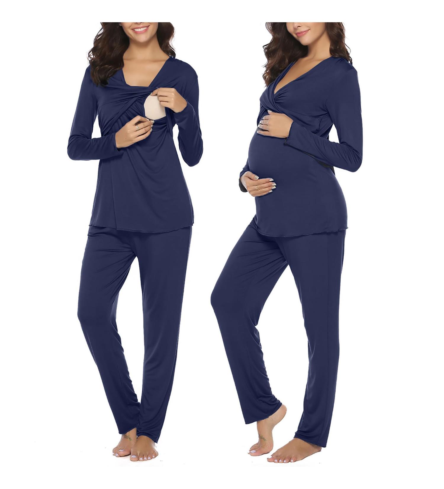 Irdcomps Women's Maternity Pyjamas Set - Cotton Nursing Nightwear PJ Set for Pregnancy - S Navy Blue - Buy Online on SooperMarket.com