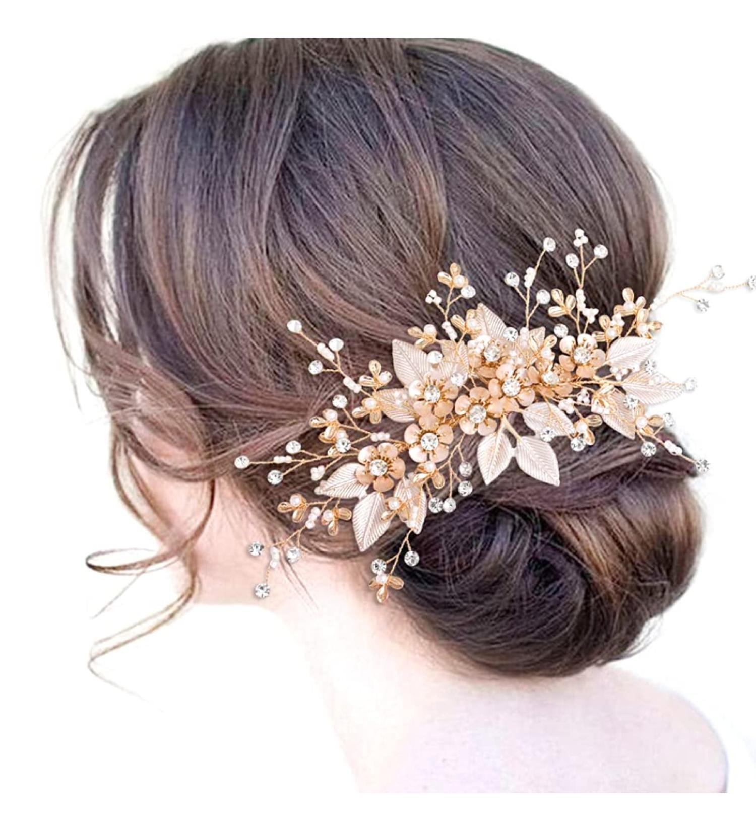 Bride Wedding Hair Comb Bridal Hair Accessories for Women Flower Rhinestone Headpiece Bridal Pearl Hair Accessories for Girls Silver Hair Accessories - Buy Online on SooperMarket.com