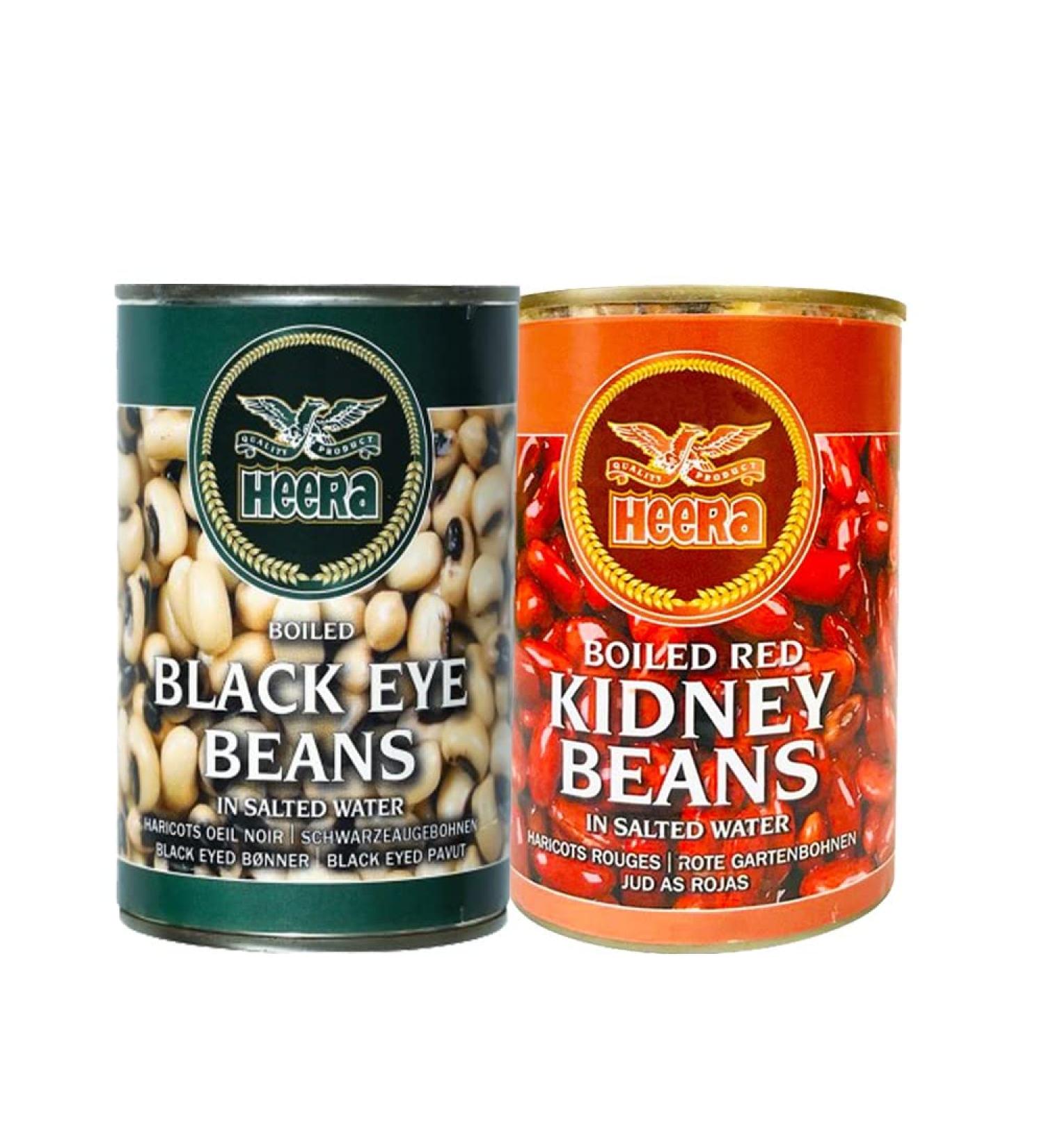 Heera Beans Tin Combo |Heera Red Kidney Beans Tin 400g | Heera Black Eye Beans Tin 400G |High Protein | Vegan |Ready to Cook | Indian Origin - Buy Online on SooperMarket.com