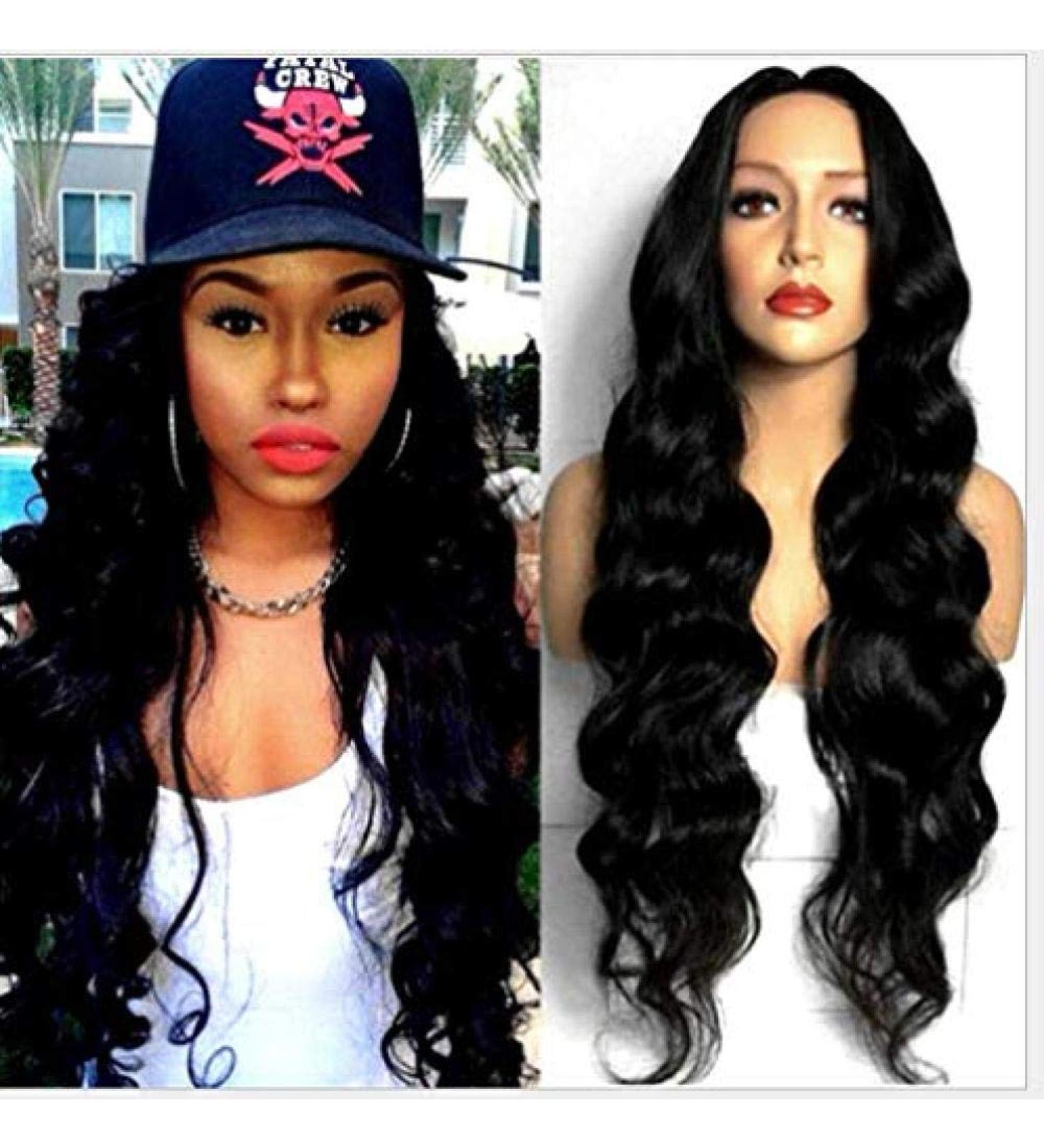 Buy BGHJUE Black Long Body Wave Wig | Human Hair Bundles & Closure | Brazilian Non-Remy Extensions for Halloween - Buy Online on SooperMarket.com